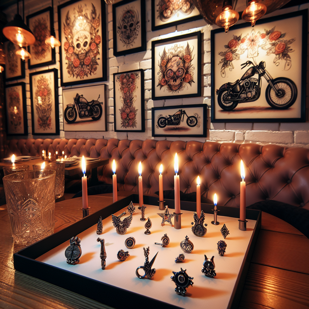 Picture a cozy and inviting scene portraying a birthday ambiance elegantly merging the delightful and the genuine. Highlighted within this decor are a series of delicate, hand-painted motorcycles adorning the walls, each one showcasing tattoo-inspired designs filled with intricate details and a hint of rebellion. Small, tasteful embellishments that resemble piercings sparkle on the tables, reflecting the soft, warm glow of the birthday candles. This distinctive fusion of edgy and sweet elements creates an inclusive space that commemorates individuality and the joyous celebration of another year.
Generated with these themes: Motorbikes tattoos piercings.
Made with ❤️ by AI.