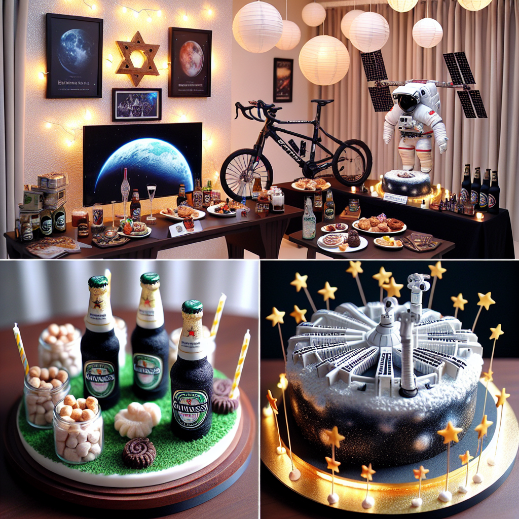 Create an intimate birthday setting that blends realism with cuteness. The room features a corner dedicated to a cycling enthusiast, complete with a small display of a miniature bicycle, cycling accessories, and a PlayStation gaming area set up with birthday-themed games. The contrasting bar area presents some Guinness bottles situated next to a jug of chocolate milk, whimsically juxtaposing mature beverages with youthful delight. The food table is tastefully decorated with an assortment of uniquely prepared fishcakes. There's also an astronomical theme present, with the room being subtly lit by moon-shaped balloons and paper lanterns that replicate stars. Further acknowledging the birthday person's passion for astronomy, display an intricately detailed edible replica of the International Space Station showcased impressively on a robust cake stand.
Generated with these themes: Cycling, Playstation, Guinness, Chocolate milk, Fishcakes, Moon, International space station, and Strong.
Made with ❤️ by AI.