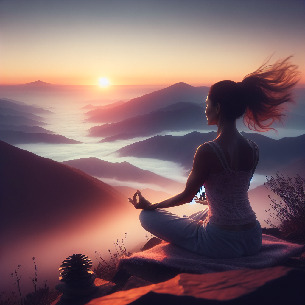 Create an endearing image that captures a serene meditation scene on a mountain's peak in honor of a birthday celebration. The pacific calmness of a dawn sunrise peeks from the horizon, washing the scenery with a tender, warm illumination. Gentle winds interact with the Hispanic celebrant's hair, bringing a touch of dynamism to the tranquil moment as the female figure sits in contemplation, embraced by the understated celebrations of the day.
Generated with these themes: Meditations on Mountain with glimpse of Sunrising and Light wind curling her Hair.
Made with ❤️ by AI.