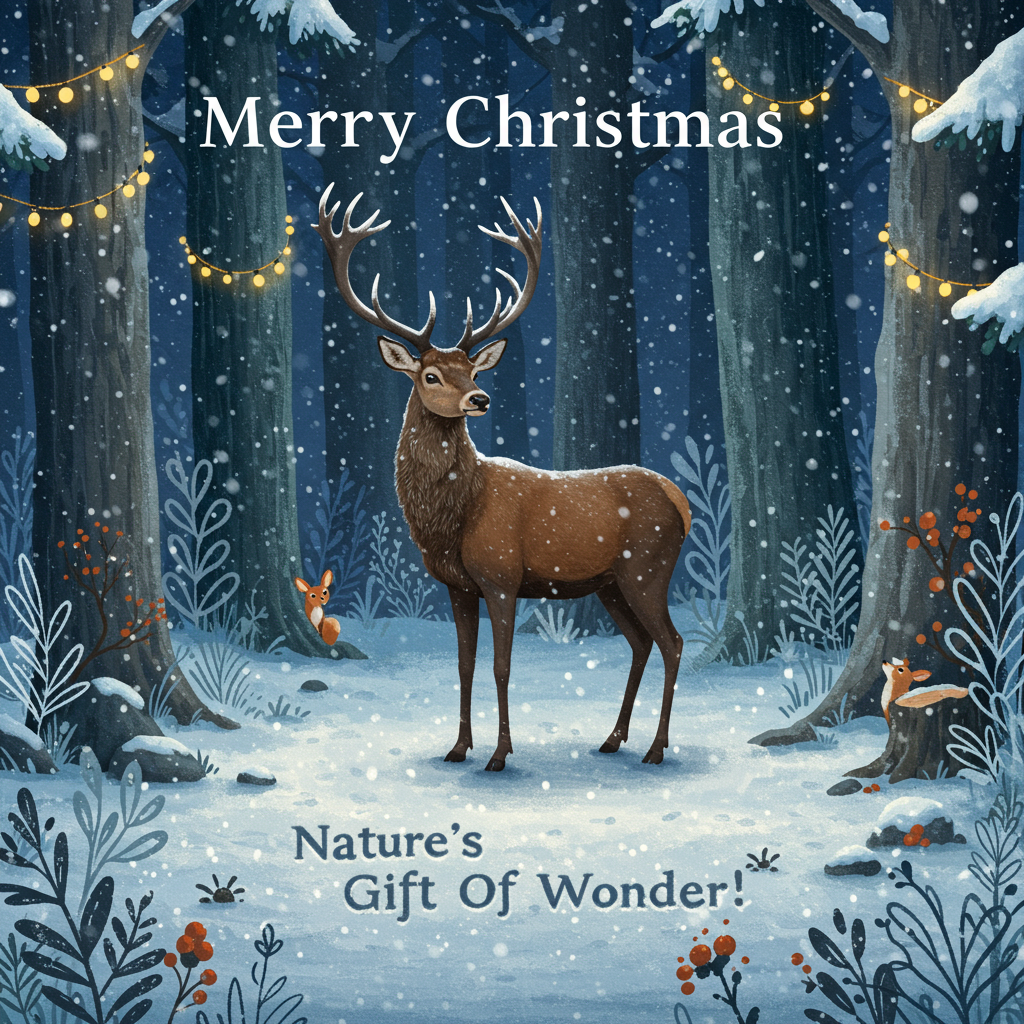 Christmas enchanted forest reindeer, and Christmas Card
