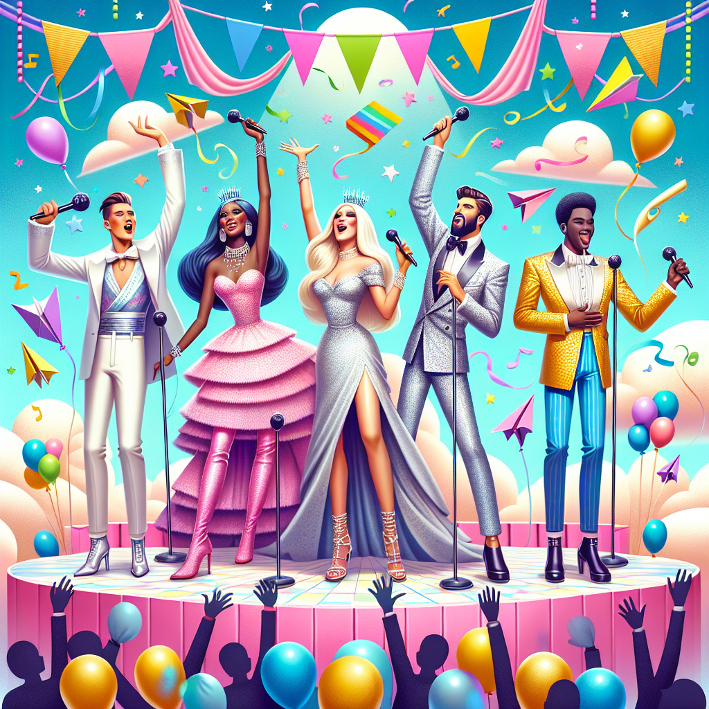 Embark on a journey through a delightful birthday illustration, with a vibrant stage donned in pastel colors, resembling the festive heart of a typical music competition akin to the Eurovision contest. Four glamorous characters, two males and two females with diverse descents, namely Caucasian, Hispanic, Black, and Middle-Eastern are dressed in dazzling outfits reminiscent of TV drama cast, striking jubilant poses. They each hold a microphone in hand, poised to burst into song. The sky is filled with playful floating balloons, streamers, whimsical paper planes circling around, intertwined with musical notes. The infectious vibe is that of a festive music show party in a suburban setting.
Generated with these themes: Desperate housewives, Eurovision, and Planes .
Made with ❤️ by AI.
