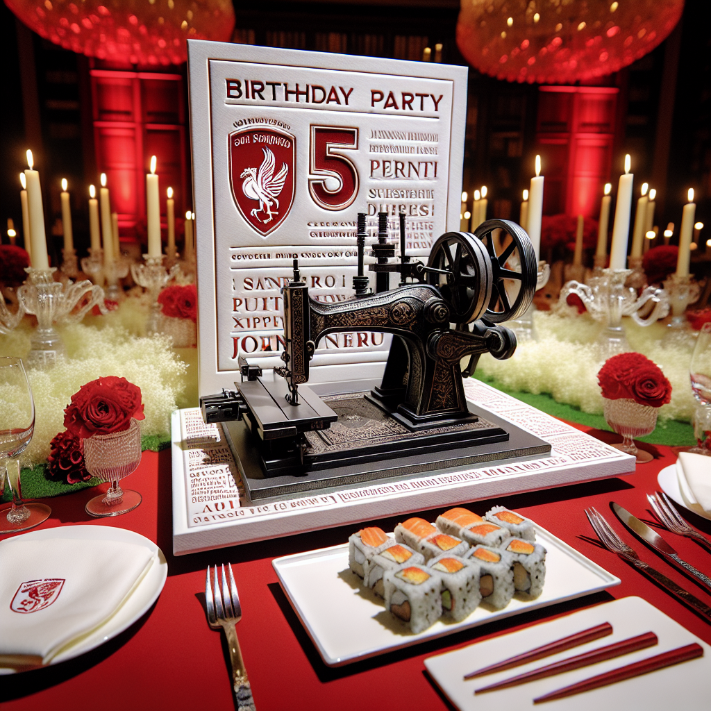 An elegant birthday party paying homage to a beloved football team employs a deep red and white color scheme. This celebration is replete with refined aspects including centerpieces displaying miniature precision machines, symbolising fine craftwork, as an ode to the world of printmaking. Sushi gets served on specially designed platters, etched with the insignia of the favored soccer team. In the spotlight is the birthday celebrator, a South Asian man named John, who becomes the subject of heartfelt speeches, underscoring the solemnity of passing time and the preciousness of life's fleeting moments.
Generated with these themes: LIVERPOOL FOOTBALL CLUB, HEIDELBERG PRINTING MACHINE, JOHN , and SUSHI.
Made with ❤️ by AI.
