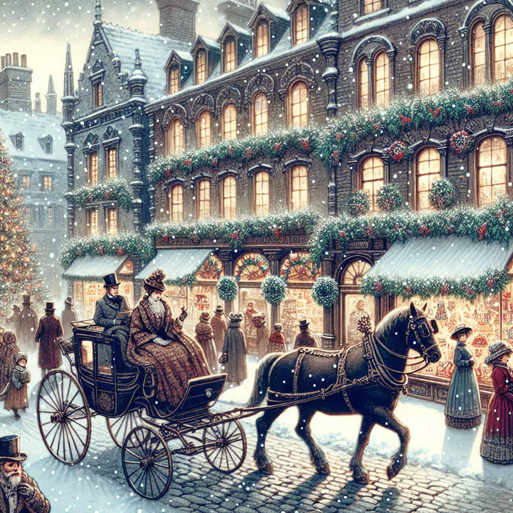 The cute illustration showcases a quaint Victorian Christmas street, where horse-drawn carriages tread past rows of ornate, wreath-adorned shops. Gentle snowflakes blanket the cobblestones, as shoppers in Victorian garb bustle about, their breath visible in the crisp air. Children peer excitedly into toy shop windows, and at the heart of the scene, an elegantly decorated Christmas tree radiates a welcoming, festive spirit.
Generated with these themes: Victorian Christmas street scene .
Made with ❤️ by AI.