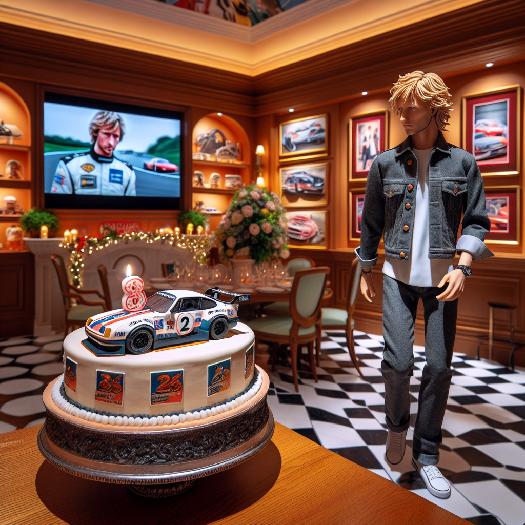 The ambiance of the room is inviting, conveying warmth with a hint of realism. It is festively decorated for a birthday event. In one corner, a realistic figure of a Swedish musician, known for their high-pitched vocals and blonde hair, is casually walking about, lending an air of musical flair to the event. The room is filled with the murmur of car-focused television episodes playing softly in the background, catering to the automobile aficionados present. The star attraction is a meticulously crafted birthday cake, featuring an impressively detailed edible model of a speedy race car perched atop, a tribute to the high-speed adventures portrayed in the show.
Generated with these themes: Walking, Abba, and Top gear.
Made with ❤️ by AI.