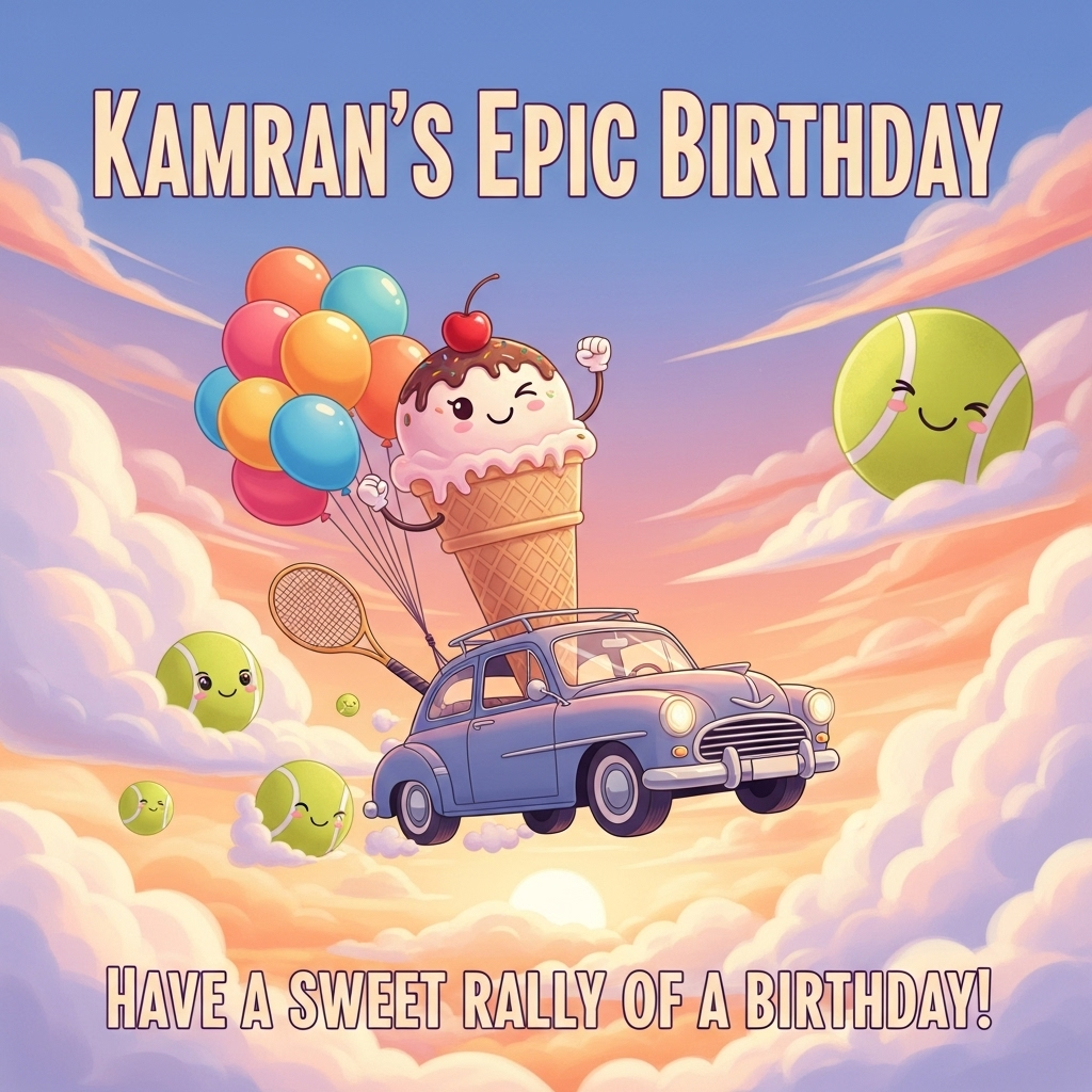 Ice cream, Tennis, Vintage Car, Flying, and Birthday Card