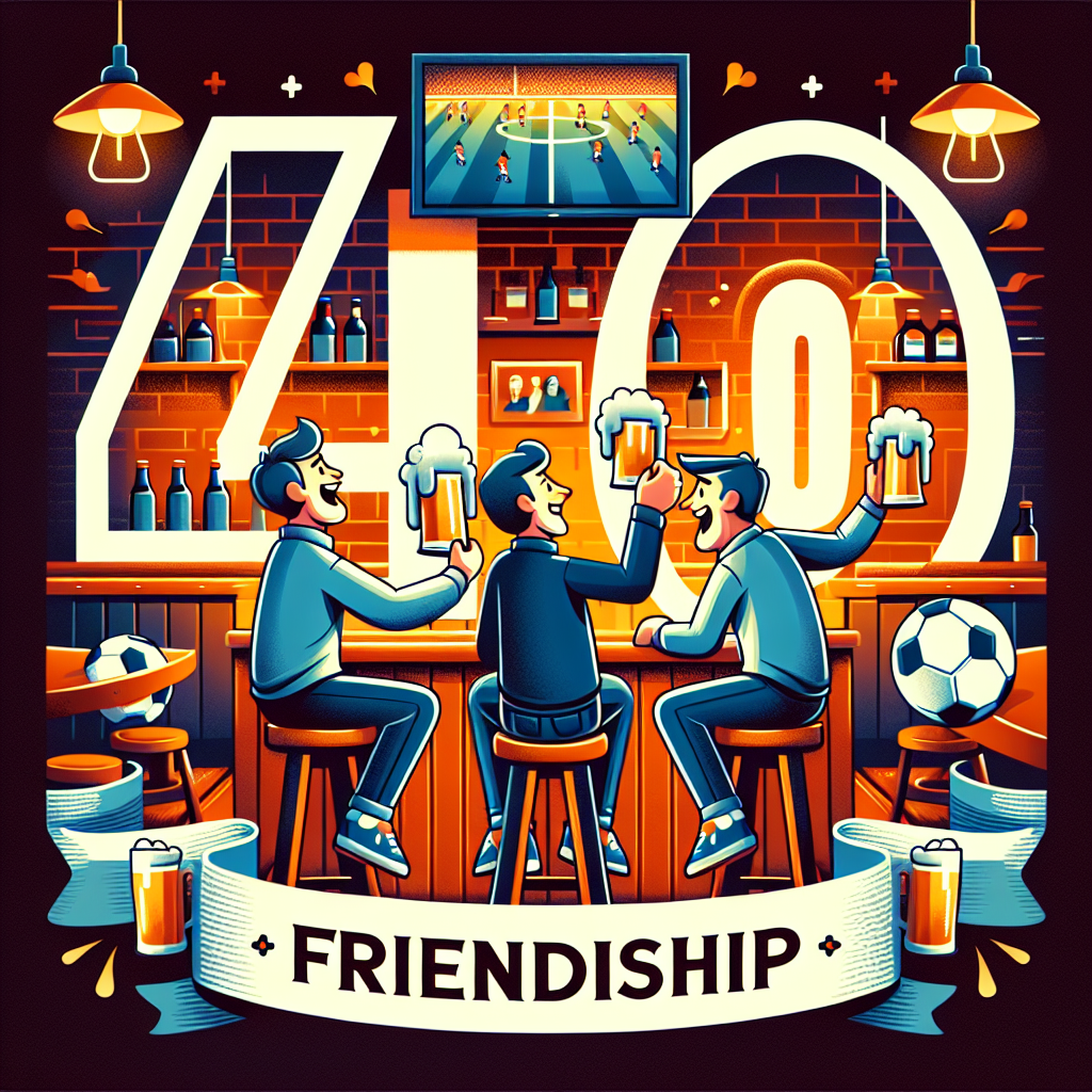 A design to celebrate a 40-year friendship in an animated pub setting, showcasing three animated characters mid-celebration, toasting with beer glasses, with the number '40' emphasized. They are surrounded by a warm, festive atmosphere, decorated with football paraphernalia and a live match broadcasted in the background. This illustrative design invites viewers into an evening filled with the enjoyment of football and good companionship.
Generated with these themes: Chiel, Leon, Robbert, 40, Invitation, Beer, Soccer, and Pub.
Made with ❤️ by AI.