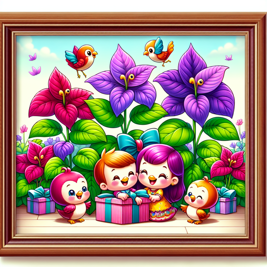 Construct a delightful and charmingly exaggerated cartoon-style image that captures the essence of a birthday celebration. Frame the scene with friendly cartoon coleus plants showcasing a color spectrum, from deep purples to vivid greens. Among the plants, include cheerful birds with outsized eyes and smiles, adding a delightful and whimsical touch. In the heart of the scene, depict a joyous cartoon family on a special day, each having simple lines and bright colors. This family should subtly display their Christian faith through small indicators like a cross pendant or a bible on the gift table. The overarching theme should be about love, family, and faith, all brought together to celebrate this special birthday occasion.
Generated with these themes: Coleus plants, Birds, Family, and Christian Faith.
Made with ❤️ by AI.