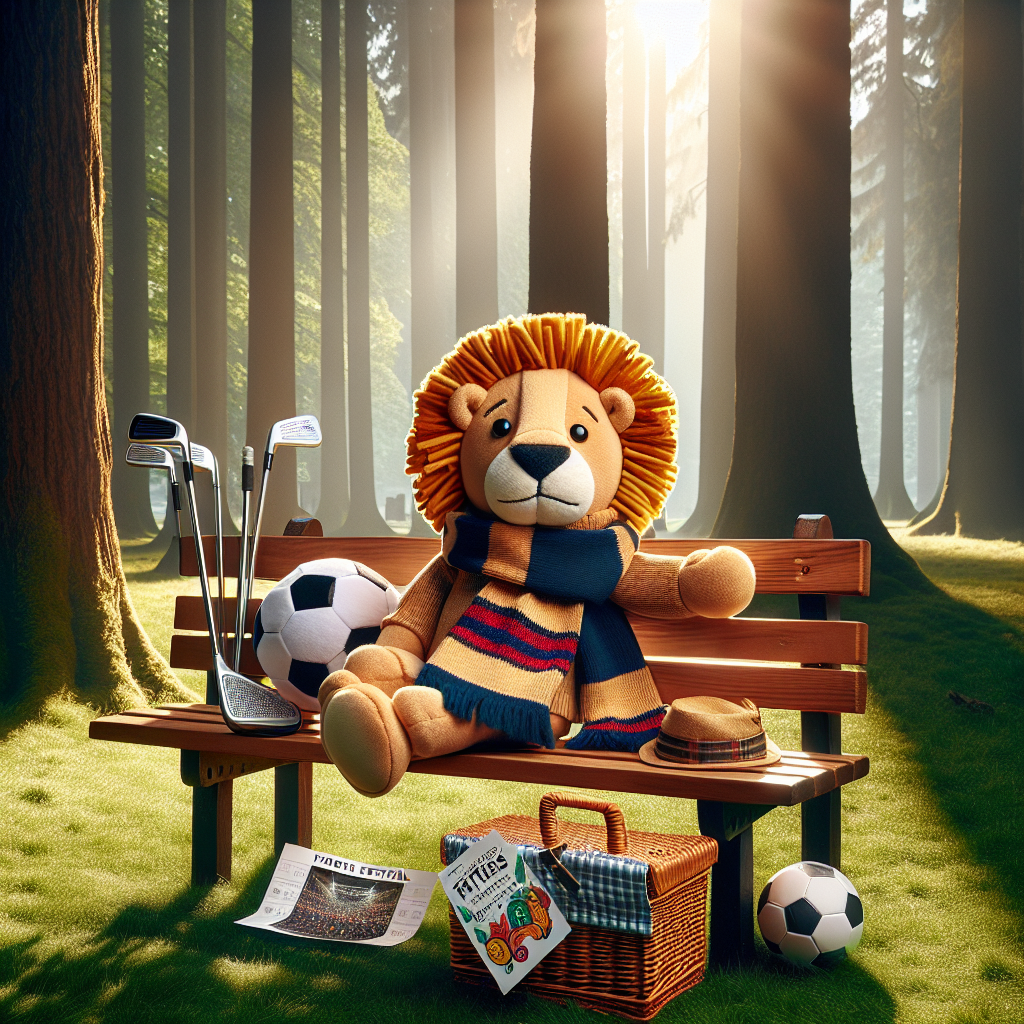 Craft an image capturing a sun-kissed park bench ensconced by towering, murmuring trees. Seated on the bench is a charming plush lion donned in a warming scarf, featuring colors representative of a popular football club. A small football nestles in one of the plush lion's paws, while the lion holds a sophisticated golf club in the other. In the immediate foreground, an agglomeration of musical notes is seen pirouetting above a picnic basket. Partially visible from the basket, there is a festival program indicative of an exciting music event reminiscent of cherished festivals. This tranquil yet vivacious scene is a tribute to the leisure activities fathers may relish, heightening the celebratory mood of Father's Day.
Generated with these themes: Music, Glastonbury, Football, and Golf.
Made with ❤️ by AI.