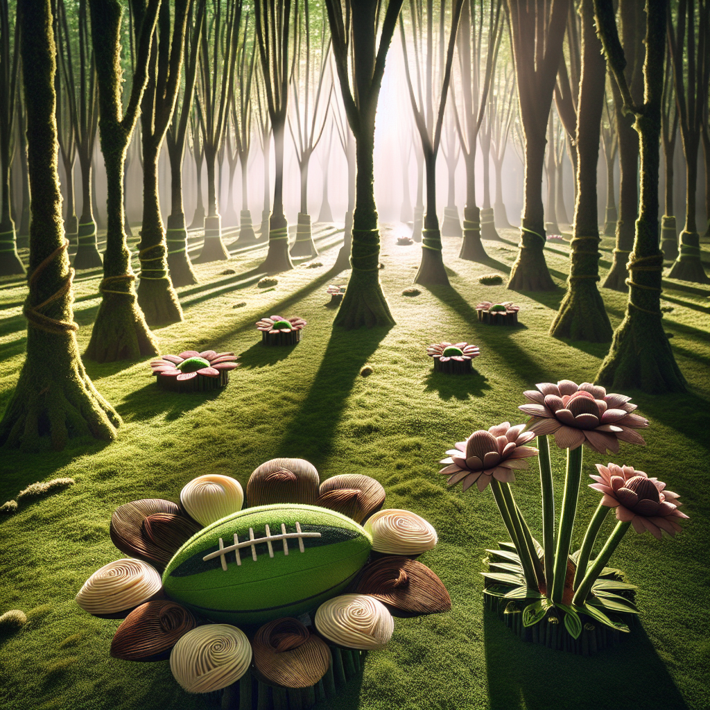 Visualize an enchanting forest clearing where trees with trunks subtly resembling rugby posts encircle the scene. The carpet of lush grass is adorned with unique flowers, the center of each designed like a rugby ball. Soft sunlight streams through the treetop canopy casting beautiful shadows and creating a serene glow. In the center, there is a creative centerpiece made of intricately woven flowers and rugby balls, subtly suggesting a Mother's Day celebration. The image lacks explicit depiction of people, symbolizing their absence.
Generated with these themes: Rugby flowers forest .
Made with ❤️ by AI.