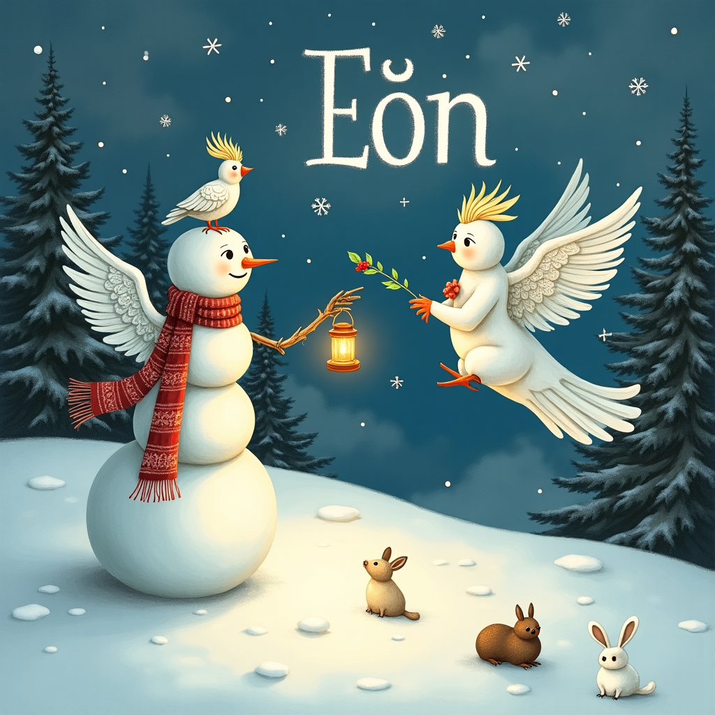 Angel, Snowman , and Cockatoo Christmas Card
