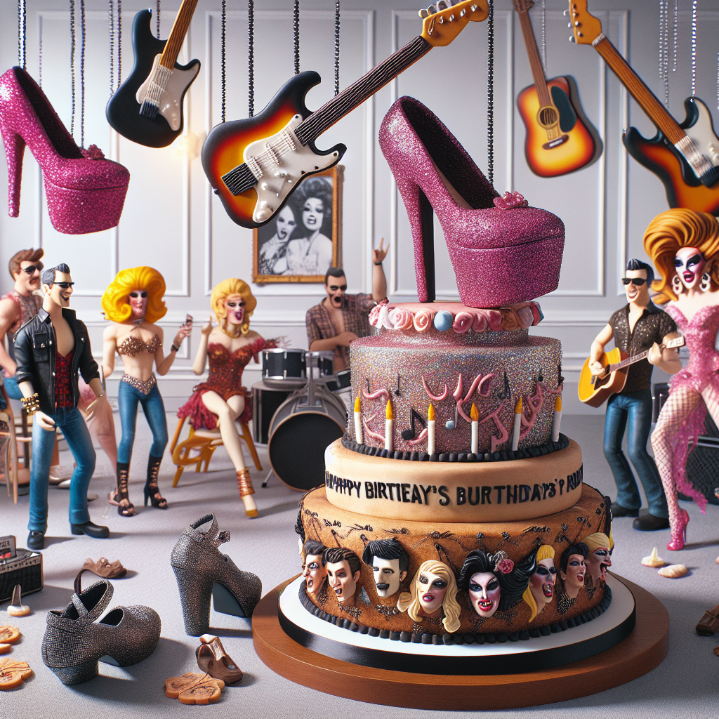 Visualize a birthday party that highlights the blend of gritty rock 'n' roll culture with flamboyant drag performance culture. The decorations are a mix of recognisable guitar replicas, illustrating the rebellious attitude of rock 'n' roll, intertwined with glittering high-heeled shoes hanging from the ceiling, signifying the dramatic elements of drag culture. Party games include one where guests perform their best impersonations, and a karaoke challenge featuring popular rock songs that fills the room with laughter. The centerpiece is the cake, a confectionery work of art adorned with figurines of unidentified drag performers and musicians jamming together, symbolizing the confluence of these two vibrant cultures.
Generated with these themes: Guns 'n' roses, and Ru paul's drag race .
Made with ❤️ by AI.