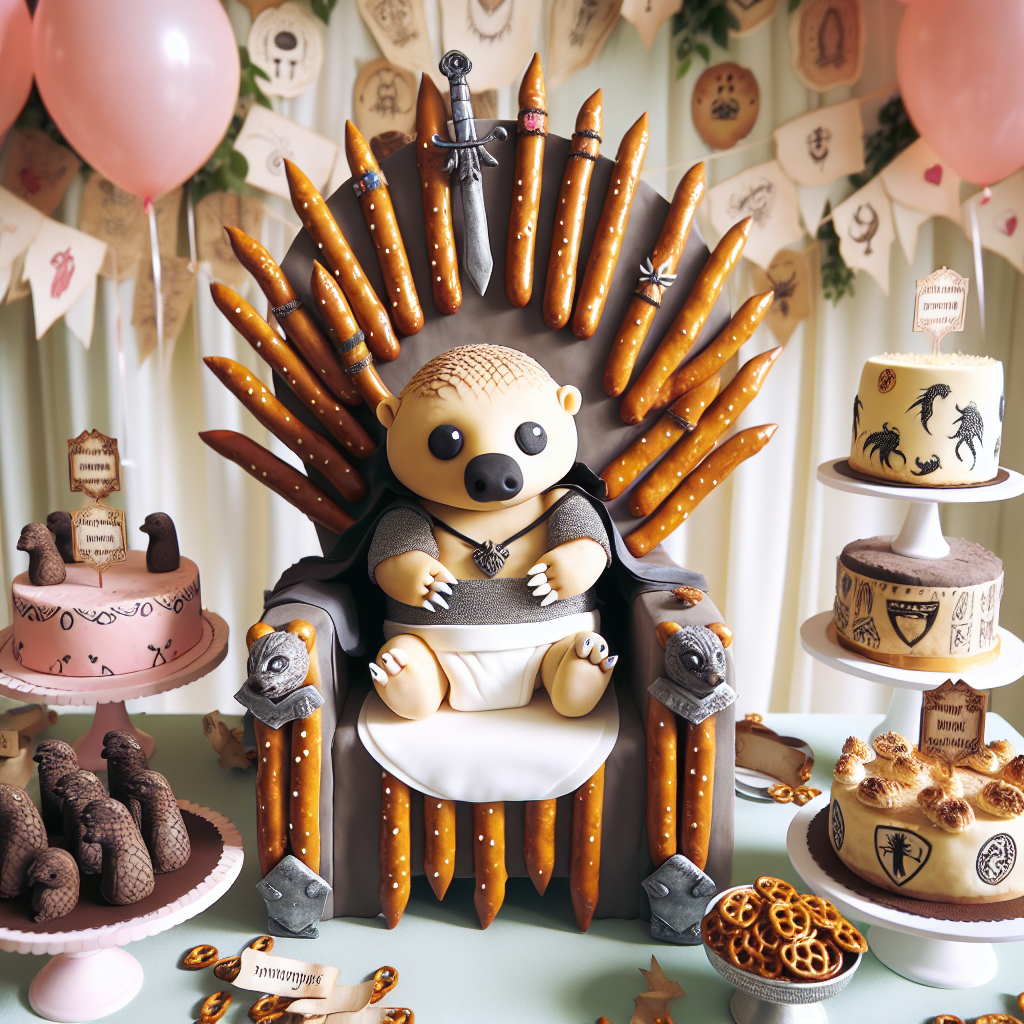 In the festive scene, an adorable cartoonish pangolin wearing a Diaper, takes center stage, neatly perched on a make-believe throne made out of pretzel sticks and fondant swords. This heartwarming setup resembles a distinctive fantasy-world theme. Surrounding desserts are elegantly decorated with intricate tattoo-like designs symbolizing various fictional houses. Festive balloons and streamers, embellished with small parchment scrolls and inked patterns, float overhead, perfectly balancing the playful and enchanting birthday environment.
Generated with these themes: Cute pangolin, Game of thrones, and Tattoos.
Made with ❤️ by AI.