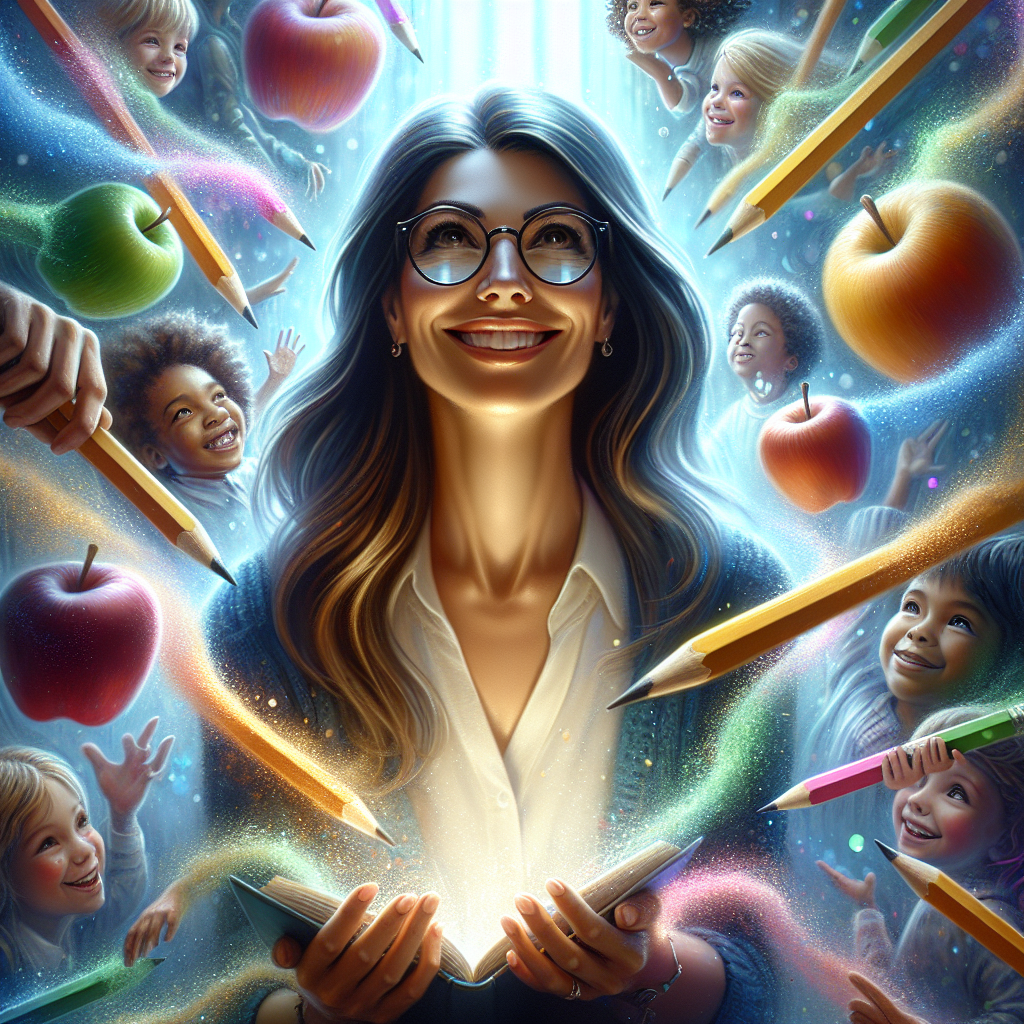 Embark on a fantastical journey into a surreal world where a joyful woman with long, straight brunette hair and glasses stands at the center of celebration. She finds herself amidst a sea of floating apples and pencils embodying vivaciousness. An ethereal white light softly highlights her features, creating a mystical ambiance. In the background, imaginative depictions of diverse children float, each grasping an end of a banner that shows 'Happy Birthday' in vibrant, child-like primary colors. Streaming from the woman's hands are whiffs of chalk dust morphing into captivating creatures, which represent her role as a multicultural primary school teacher sprinkling the magic of knowledge.
Generated with these themes: White, Long straight brunette hair, Happy Birthday, Primary School Teacher, Glasses, and Teaching.
Made with ❤️ by AI.