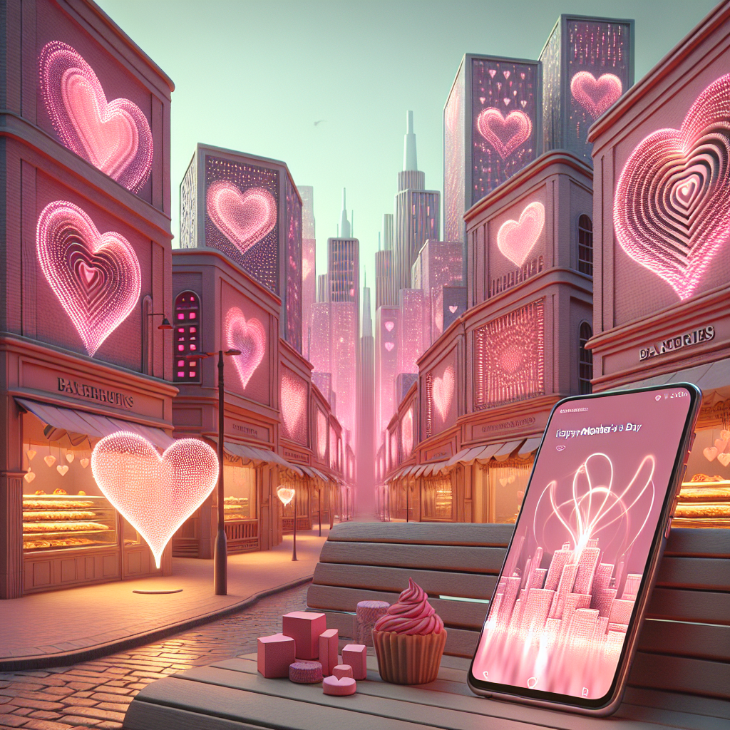 Imagine an unusual cityscape with buildings bathed in a soft pink hue. The structures' windows reflect patterns shaped like hearts, providing a warm, loving ambiance. The streets are gently silent, with bakeries lining each side, their windows showcasing an enticing selection of heart-shaped sweets, seemingly filling the air with a sweet aroma. In a tranquil park, a contemporary smartphone sits on a bench. The screen presents an engaging wallpaper made of intertwined hearts and a text, 'Happy Mother's Day', that pulsates gently. A delicate, digitally created love song emits from the device, enhancing the loving atmosphere.
Generated with these themes: Hearts, Love, Pink, Sweets, and Phone.
Made with ❤️ by AI.