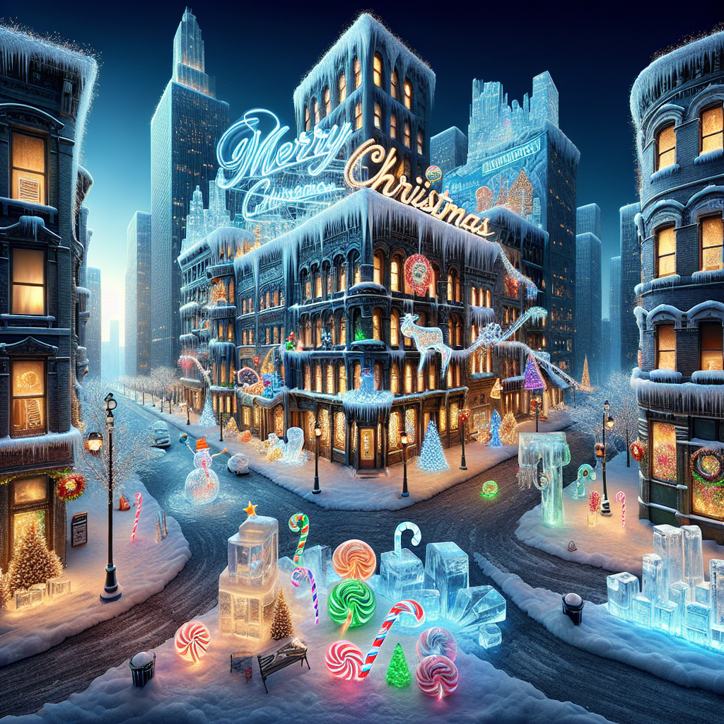 An urban city block, brushed with a dusting of snow, serves as the backdrop for a realistic Christmas scene with a surreal twist. Buildings with precise architectural detail line the streets, their windows casting a warm, inviting glow. In the foreground, whimsically oversized candy canes and ornaments are scattered, blurring the lines between fantasy and reality. A dazzling display of lights weaves through the scene, converging upon a centerpiece: a monumental ice sculpture spelling 'Merry Christmas - Diamonds Agency'. This crystalline creation refracts the surrounding city lights, infusing the scene with a dreamlike quality that contrasts the urban realism.
Generated with these themes: Merry Christmas - Diamonds agency.
Made with ❤️ by AI.