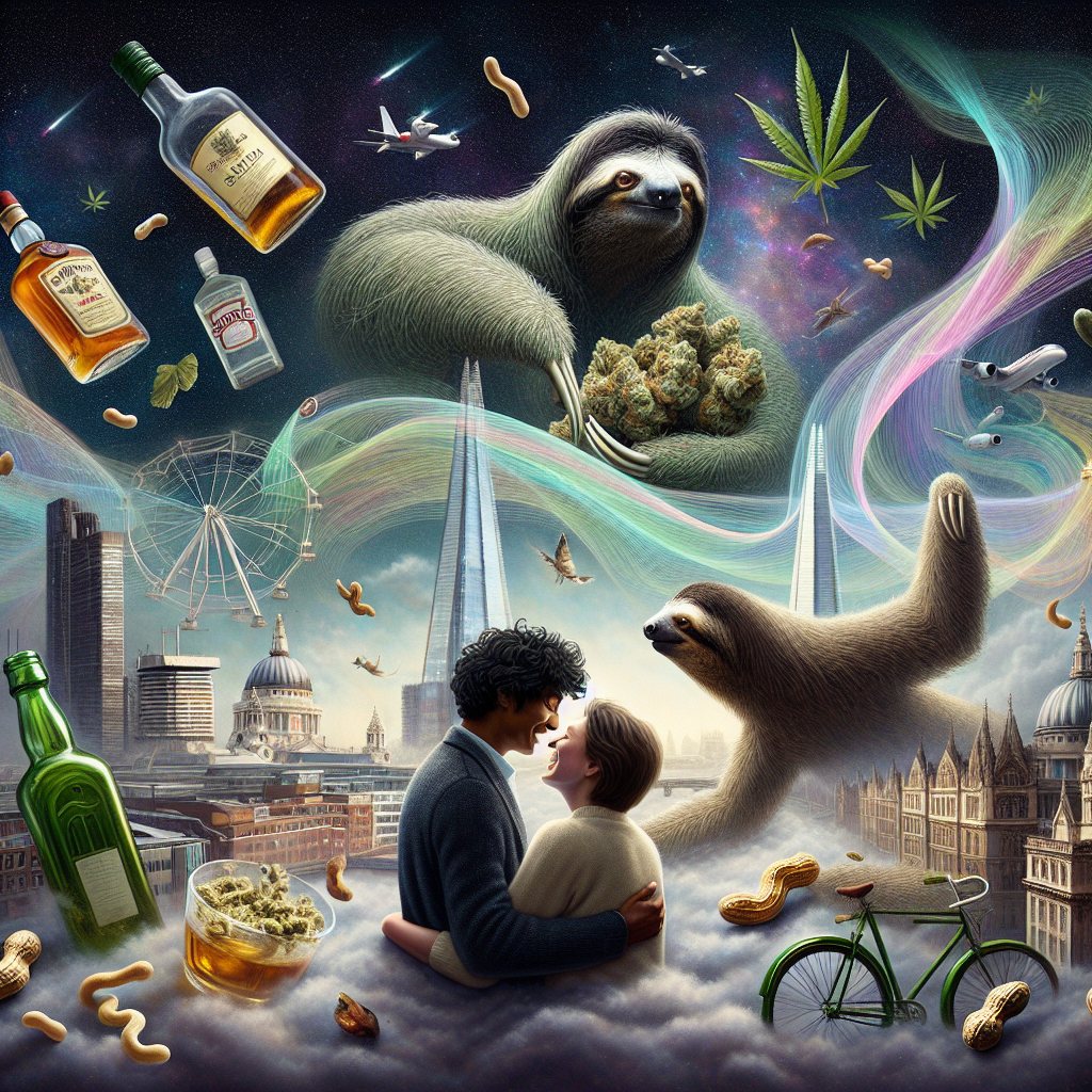 Imagine an abstract, surreal universe that unfolds against the backdrop of London's iconic skyline, the Shard and St. Paul's Cathedral emerging from a mystical mist. In this unusual scene, whisky bottles and cannabis leaves float in the air, enveloping two sloths intertwined in a tender embrace. Like celestial streamers, agile noodles crisscross the scene, a melody of 'Happy Birthday' pervading the ethereal atmosphere from invisible speakers. A South Asian man with curly hair and a white British woman with blonde hair exchange joy-filled glances, their laughter blending perfectly with the cosmic symphony. A solitary green bicycle symbolizes their shared journey, and peanuts scattered around resemble stars that have descended to participate in the festivities.
Generated with these themes: Whisky, Cannabis, Two sloths cuddling, Meditation and spirituality, Instant noodles, Peanuts, Music, Tall indian curly hair boyfriend and white british blonde girlfriend, Happy birthday, Great view of london shard in middle and st pauls cathedral, Green bicycle , and Indian.
Made with ❤️ by AI.