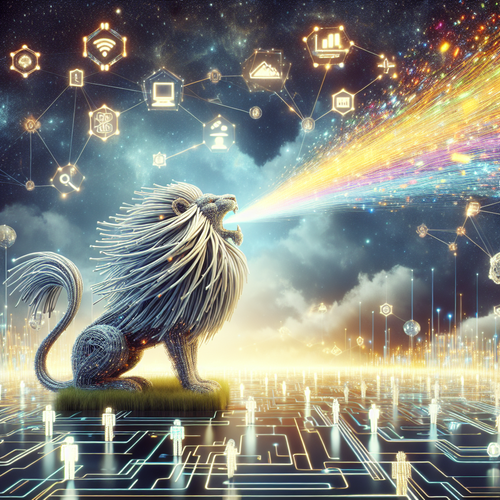 An abstract digital panorama set against the backdrop of a circuit-board sky with constellations that resemble computer icons. In the foreground, a lion made of fiber-optic cables majestically roars, emitting a spray of colorful data bits. At its mane's core, the words 'Coretech S.r.l. - N-Able' pulse gently. Beneath the lion, a virtual reality landscape features symbols of IT and cloud provider services, alongside surreal, clockwork party-goers celebrating with ethereal, data-stream confetti.
Generated with these themes: RMM/ IT/CLOUD PROVIDER/BACKUP.
Made with ❤️ by AI.