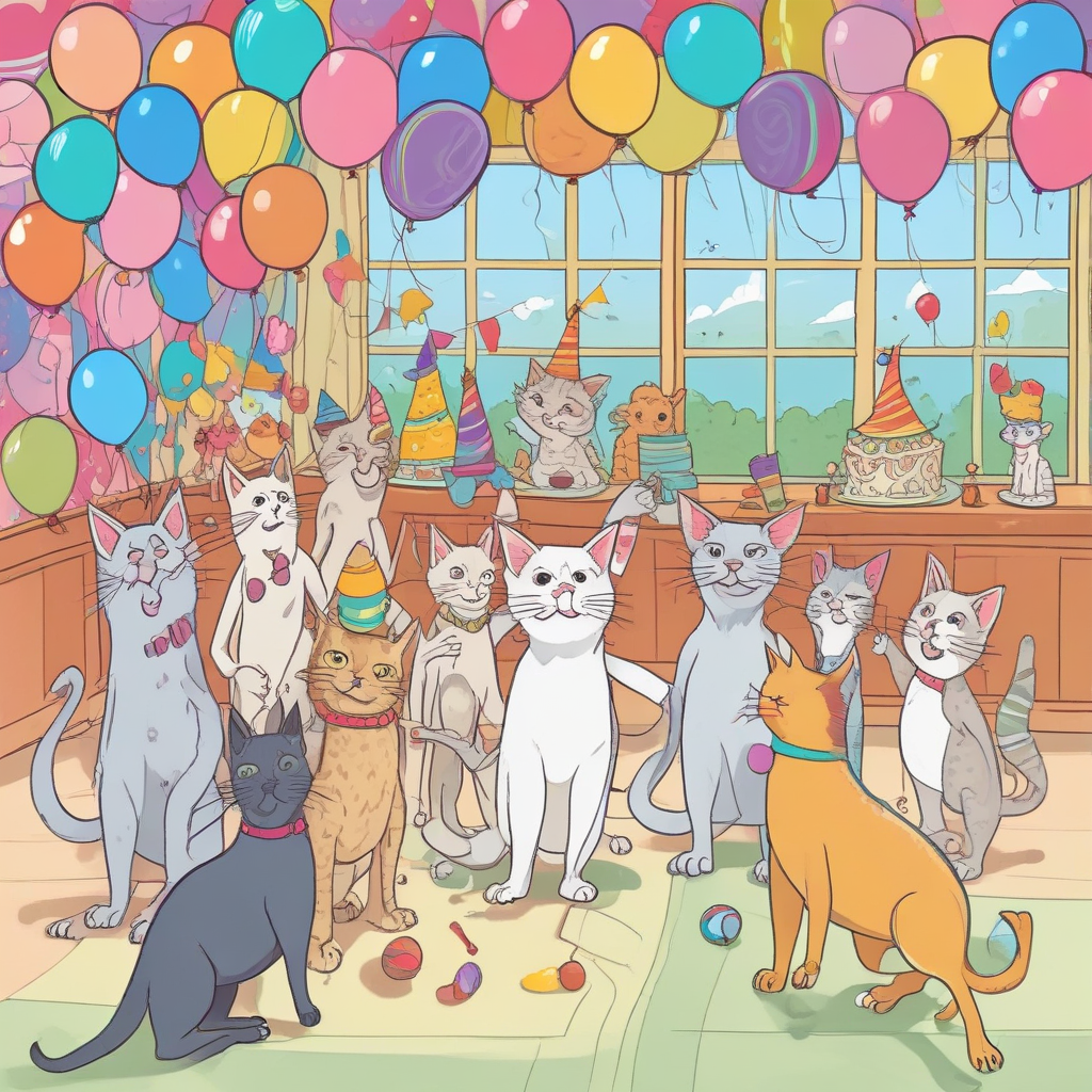 Illustration Cute, Visualize a delightfully bubbly birthday atmosphere where cartoonish cats of various kinds are immersed in an animated tennis match. The court is whimsically dressed up with rainbow-hued streamers and balloons, offset by a joyous birthday banner hanging overhead. Foremost in the view, a Siamese cat clad in a pastel party hat halts to bat at a tennis-ball shaped birthday gift while its companions in the distance energetically pursue bright yellow tennis balls topped with twinkling sparklers, adding a layer of enchantment to the merriment.
Generated with these themes: Tennis, and Cats.
Made with ❤️ by AI.