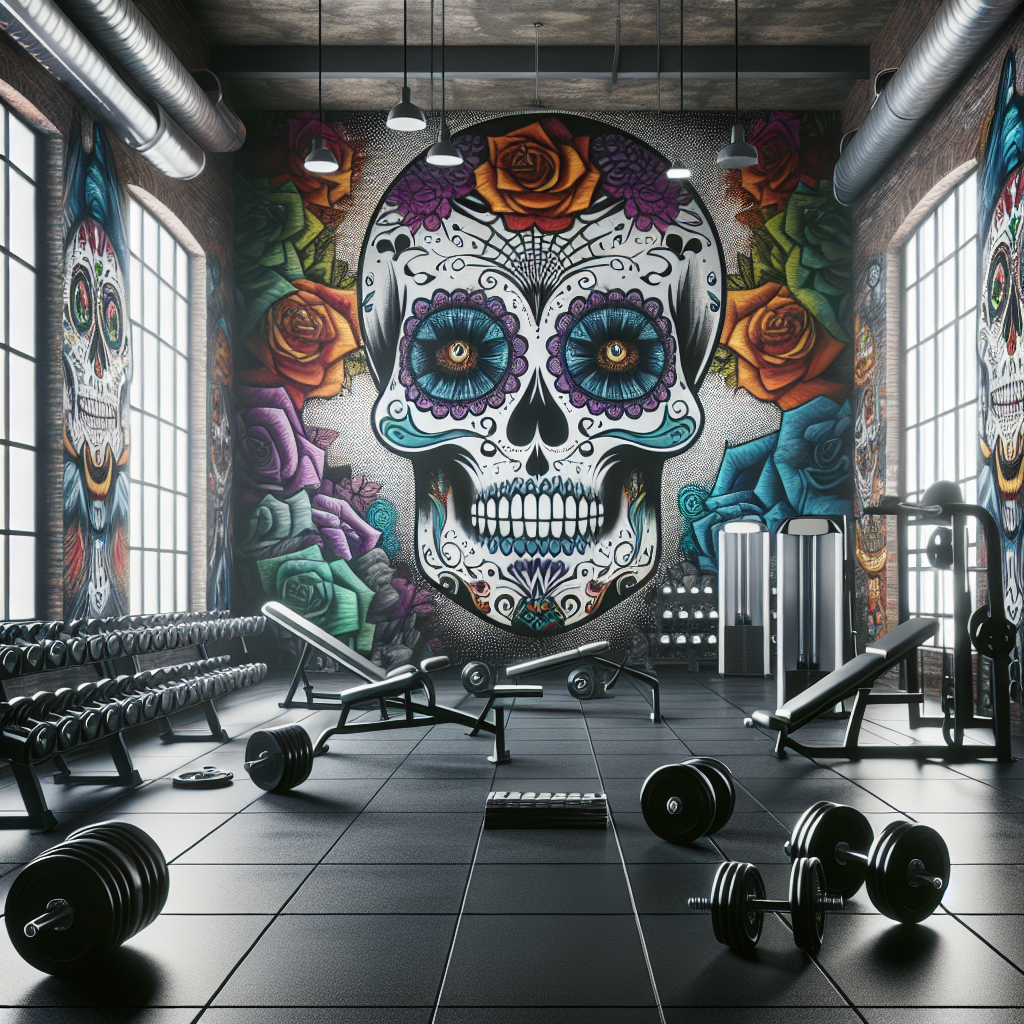 Craft an image of an urban style gym filled with energy. The gym should be decorated with unique graffiti art, enhancing the cool street-style ambiance. Attempt to include several pieces of gym equipment such as weights and treadmills dispersed across the scene. The standout feature is a traditional calavera, or sugar skull, located at the center of the gym. This visually intriguing skull should radiate an aura of respect and acknowledge the dedication necessary to attain fitness objectives, symbolizing both strength and determination. It celebrates the viewer's achievements in health and fitness by merging the culture-filled calavera art with the raw vibe of a contemporary workout facility.
Generated with these themes: Skull, Sugar skull , Calavera, Gym, Workout , Health , Fitness , Weights , Colour , and Graffiti .
Made with ❤️ by AI.