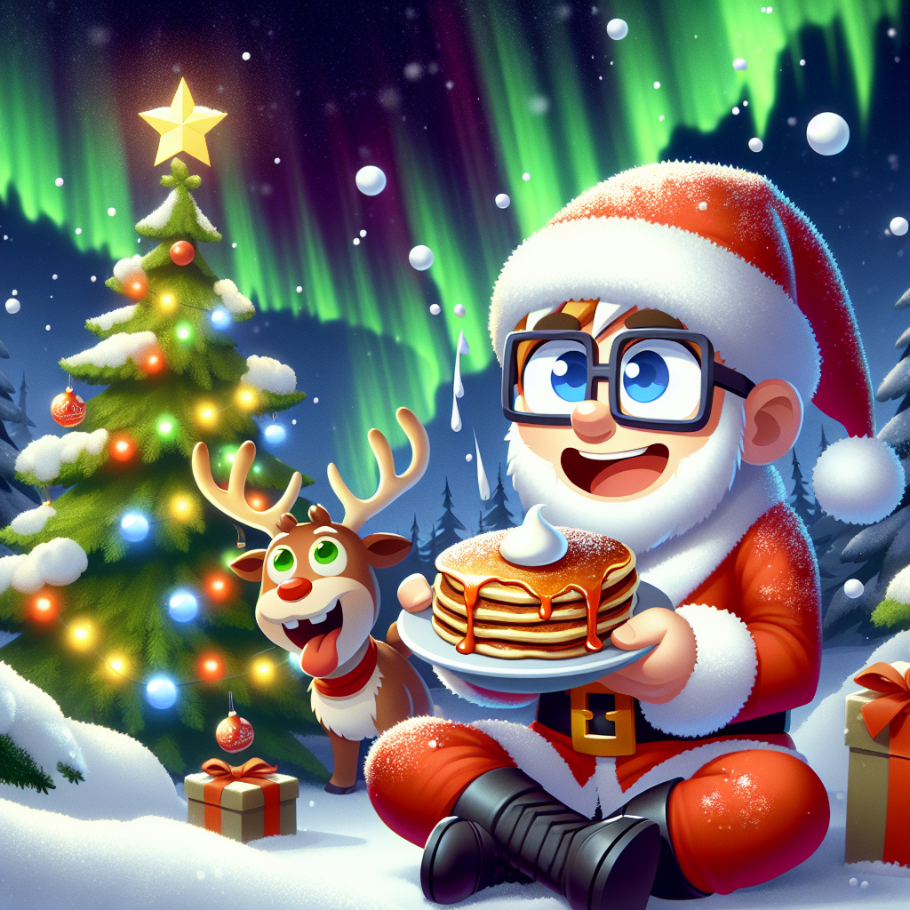 A festive and playful Christmas tableau showcases a GTA character in Santa's outfit, merrily enjoying a pancake under the Northern lights of Lapland. Snowflakes gently fall, dusting their head and shoulders, while a reindeer peeks curiously from behind a decorated tree.
Generated with these themes: gta character eating a pancake in lapland.
Made with ❤️ by AI.