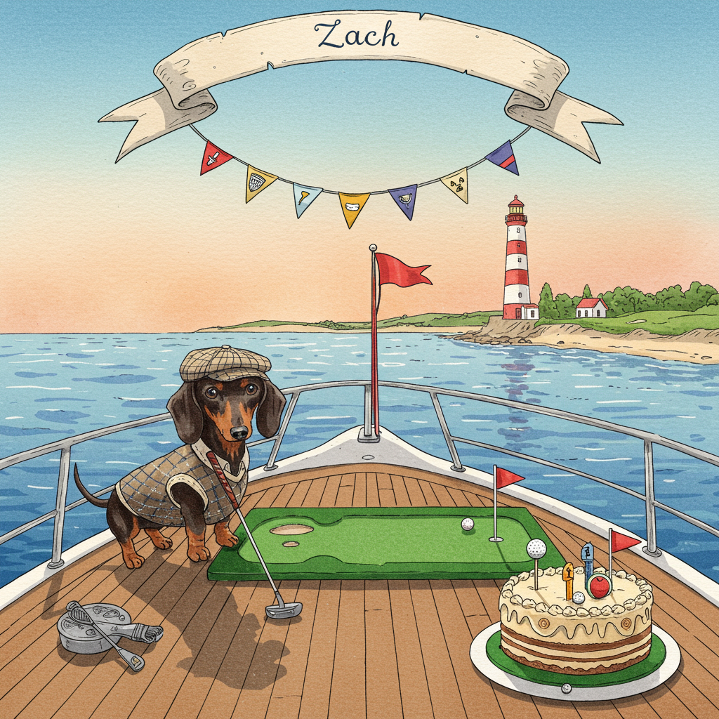 Golf, Dachshund, 5 years, and Yacht Anniversary Card