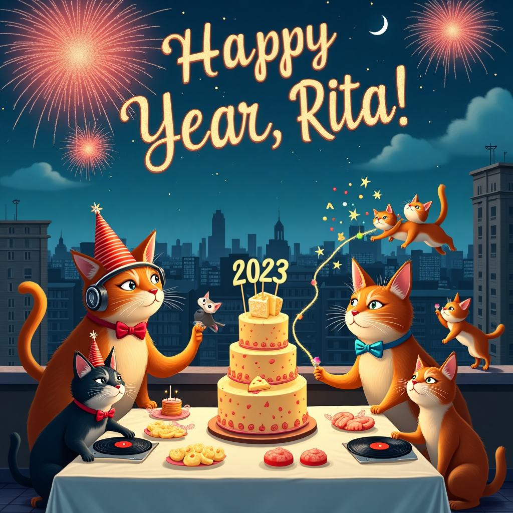 With cats New-year Card