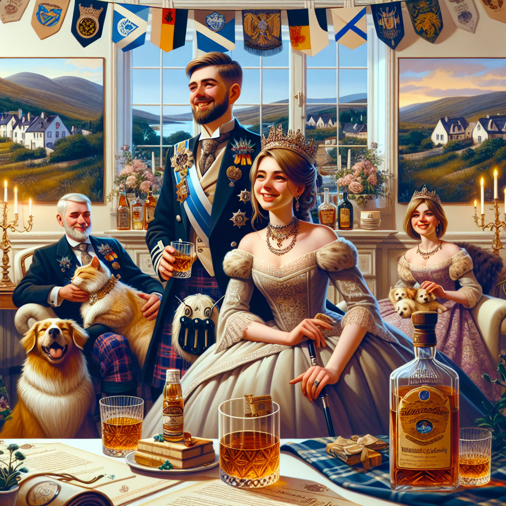 Commemorating their 16th wedding anniversary, a Caucasian couple honours the union of Scotland and Germany at their private celebration. Loved ones are tucked away in a snug setting decorated subtly and beautifully, replicating the majesty of the Scottish highlands and the quaintness of German terrains. The atmosphere is brimming with joy; the fine aroma of top-notch whisky wafts in the air as a tribute to their aficionado guests. Also, pets make a cheerful presence, with cats reclining peacefully and dogs gleefully threading through the crowd, enhancing the warmth of the festivities.
Generated with these themes: 16th Anniversary, Scotland, Germany, Friends, Whisky, Family, and Cats and dogs.
Made with ❤️ by AI.