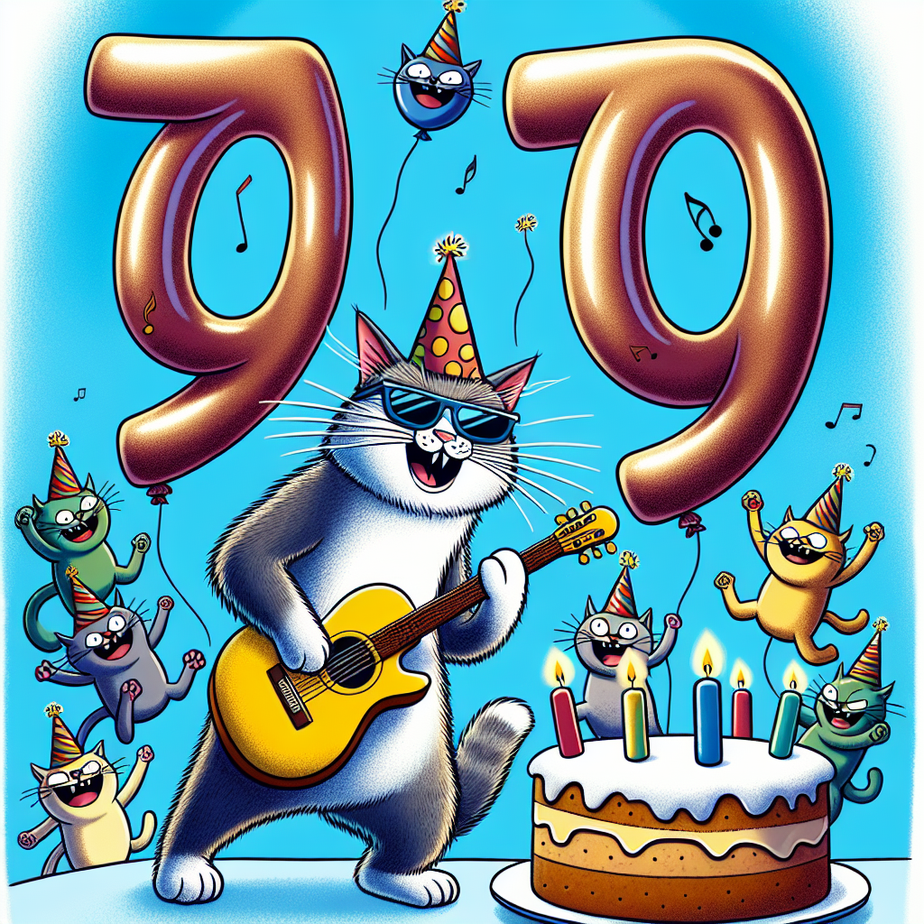 Guitar, 70th, and Cats Birthday Card