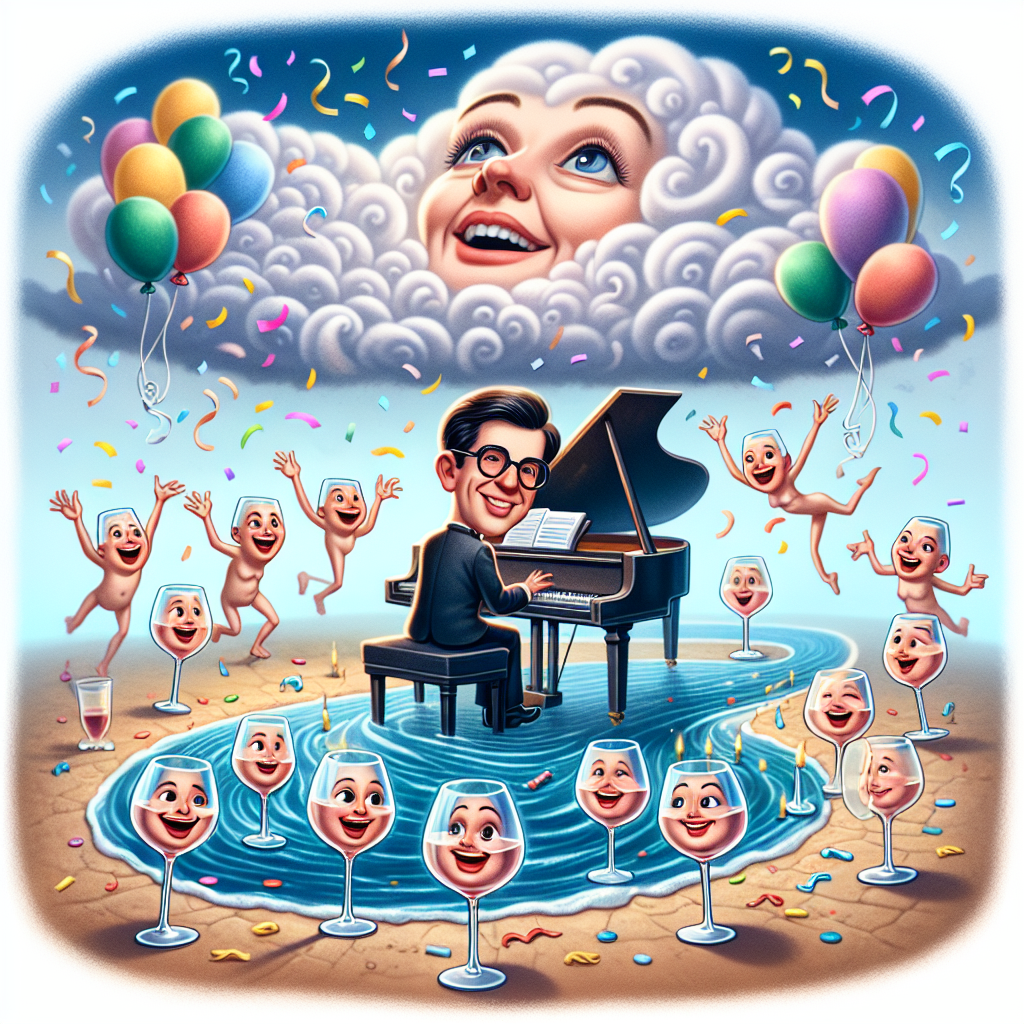 A fanciful birthday scene evolves with a cartoon caricature of a famous pianist serenading a personified river, depicted with a serene, joyful face, calmly flowing through the joyous gathering. Animated wine glasses move gracefully along its shores while confetti and balloons waver in the air, constructing an uncommonly charming celebration under a sky brushed with pastel twirled clouds. This pianist is male, has black hair, glasses and is Caucasian.
Generated with these themes: Billy Joel, The thames, and Wine.
Made with ❤️ by AI.