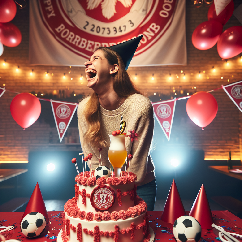 A joyful and entertaining birthday celebration takes place in a warmly illuminated room decorated with banners displaying the emblem of an esteemed football club intricately adorned in red and white colors. The birthday individual, an avid supporter of women's football and a recent graduate, is laughing at a funny centerpiece—a cake sculpted as a cocktail glass, meticulously garnished with tiny footballs and degrees. Above float balloons, joining the lively party hats and streamers which heighten the festive ambiance, all in the football club's emblematic red and white hues.
Generated with these themes: Degree, Womens football , Arsenal football , and Cocktails.
Made with ❤️ by AI.