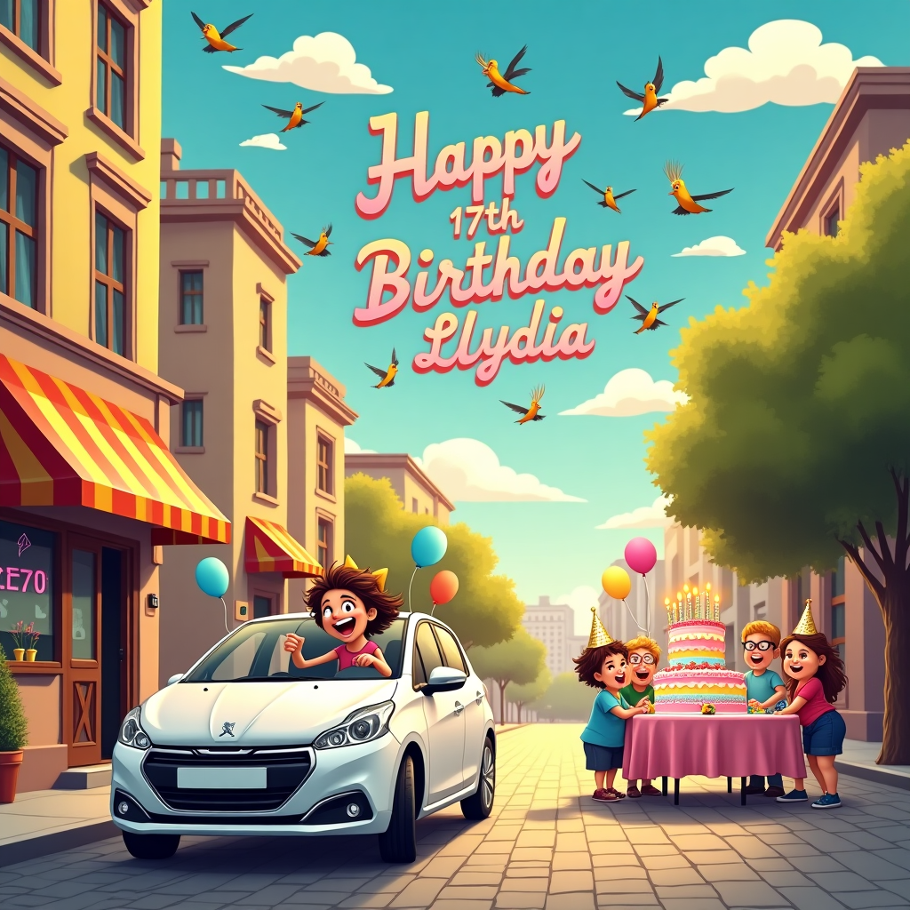White peugeot 208, Driving girl, and Niece Birthday Card