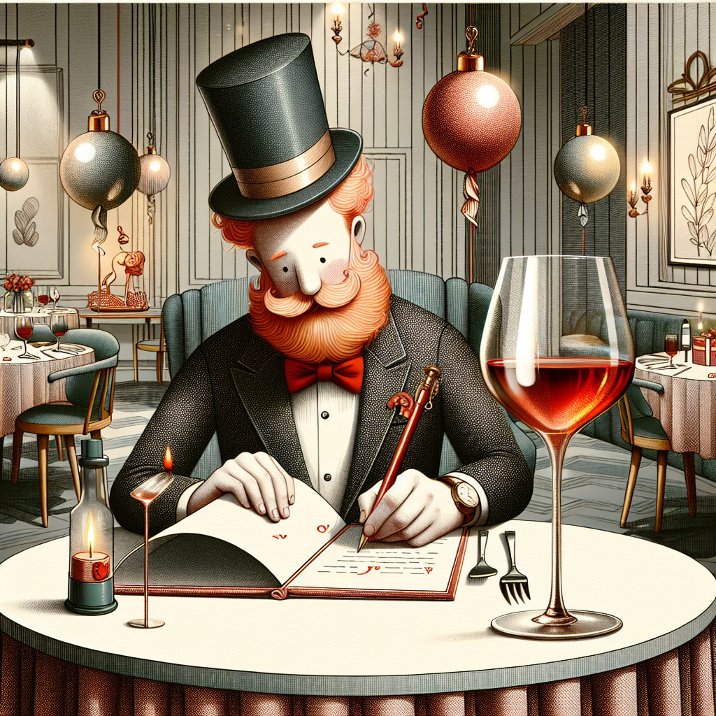 Fine Dining, red beard, wine, fancy restaurant, writing Birthday Card