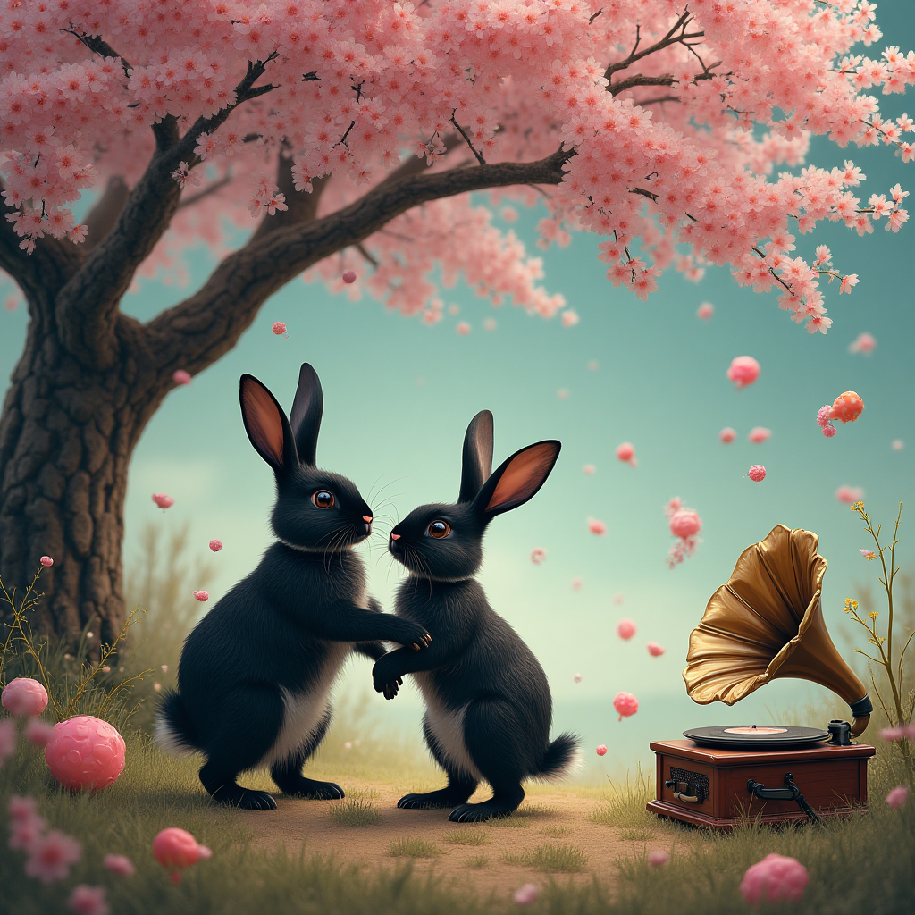 Cherry tree, Black rabbit with white nose , Black lop rabbit, David Bowie , Sweeties , and Birthday Card