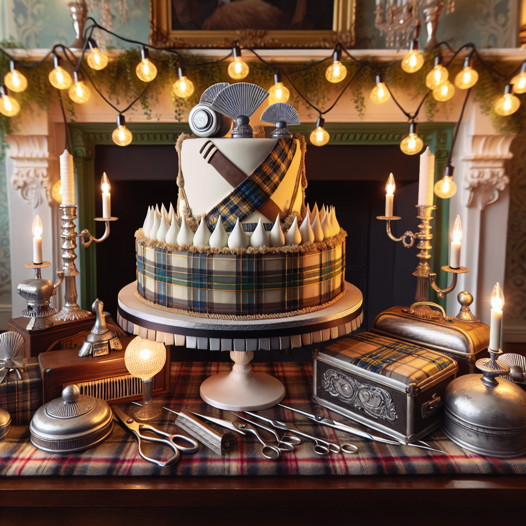 A room is decorated with a vintage party setting, inspired by early 20th century Scottish elements. Subtle plaid accents and antique props contribute to the theme. In the center, a delicately crafted cake steals the show, decorated with silver, non-threatening replicas of early 20th century barber equipment and traditional Scottish elements. This arrangement exudes a unique blend of classiness and festivity. Above, warm string lights cast a welcoming glow, reminiscent of a 1920s Scottish celebration.
Generated with these themes: Peaky Blinders, Scotland.
Made with ❤️ by AI.