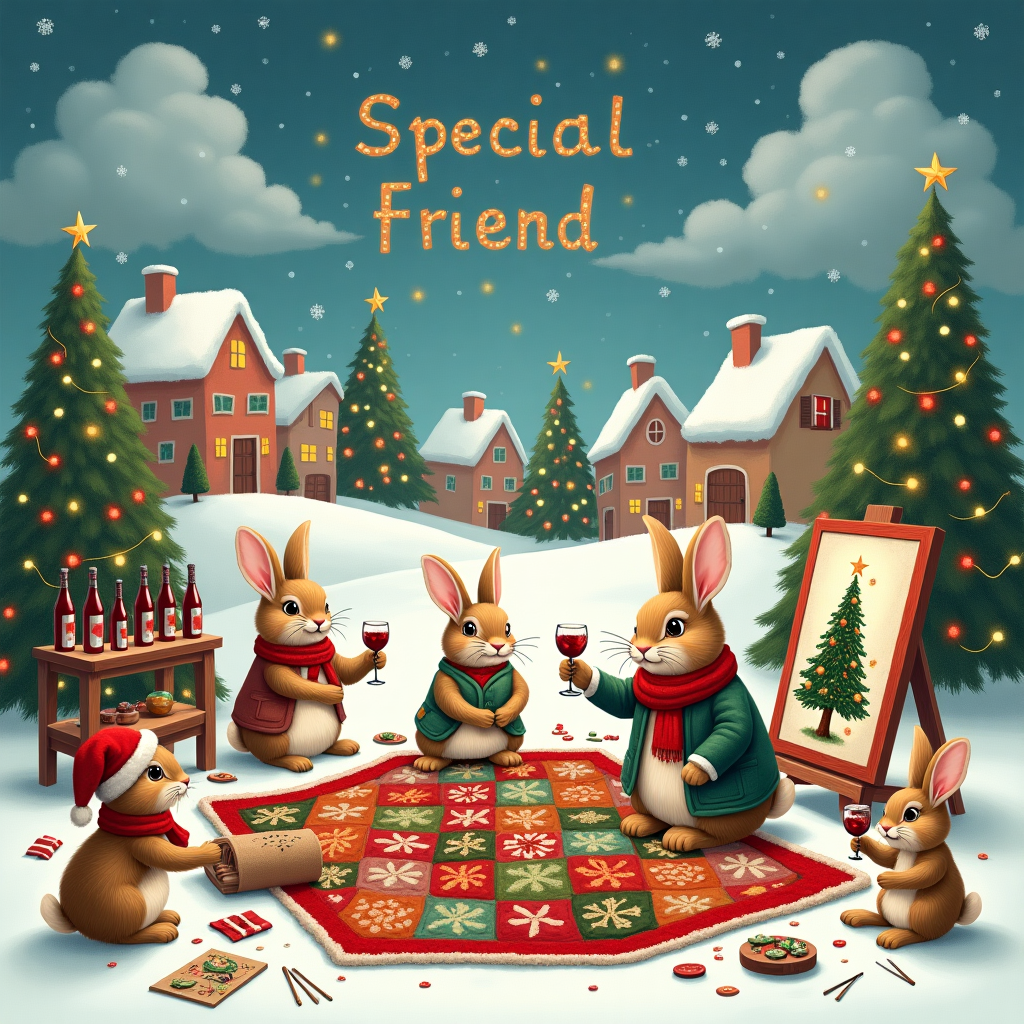 Sewing, Rabbits, Wine, Craft, and Christmas Christmas Card