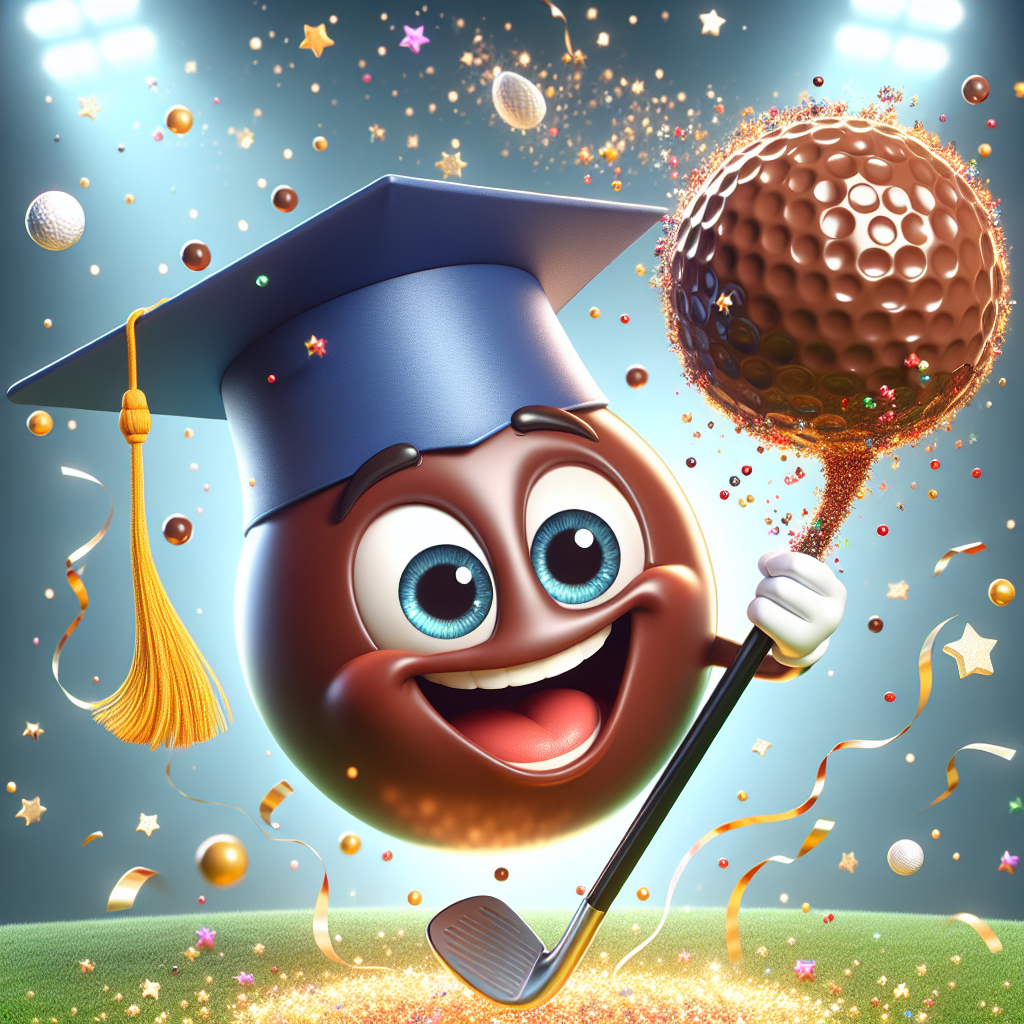 A bubbly, animated cartoon character reflecting joy and pleasure, manifests on the screen wearing a graduation cap with his eyes beaming with a wide, captivating smile. This lively character blooming with excitement, swings a golf club in a playful gesture. The incident sends a chocolate golf ball soaring, gracefully floating through the air surrounded by flying confetti and shimmering stars. The whole scene beautifully encapsulates a jubilant atmosphere, honoring a significant accomplishment with an essence of whimsy and delightful surprise.
Generated with these themes: Chocolate , Golf, and Graduation .
Made with ❤️ by AI.