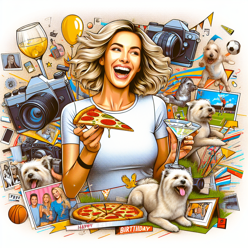 Create a birthday-themed illustration featuring a cheerful, tall, Caucasian woman with a shaggy blonde hairstyle at the center. She is joyfully holding a slice of pizza in one hand and a gin cocktail in the other. Around her, a group of playful dogs can be seen, adding lively energy to the scene. The background incorporates elements of cameras, photographs, and athletic imagery interpreted from television broadcasts, hinting at her hobbies of photography and sports. Together, these elements create a vibrant and deeply personal celebration atmosphere.
Generated with these themes: Being a tall woman, Being german, Having a blonde shaggy hairstyle, Pizza, Gin, Dogs, Photography, and Athletics on tv.
Made with ❤️ by AI.