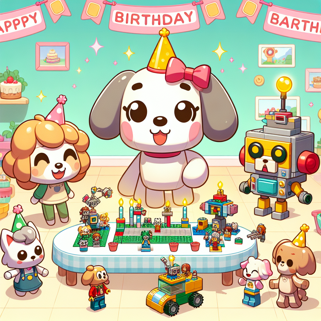 Visualize a heartfelt birthday party scenario filled with a sense of joy inspired by cute cartoons. There are Lego structures scattered around, prominently used as unique centerpieces on tables. Among the cheerful crowd, a quaint, friendly dog character named Lotty is wearing an adorable bow, while another character named Jake exudes pride as he shows off his Lego construction, designed to resemble a robot. Birthday banners gently sway above, adding a festive ambiance to the whimsical, cartoon-inspired charm of the party.
Generated with these themes: Lego , Robots, Lotty the dog, and Jake.
Made with ❤️ by AI.