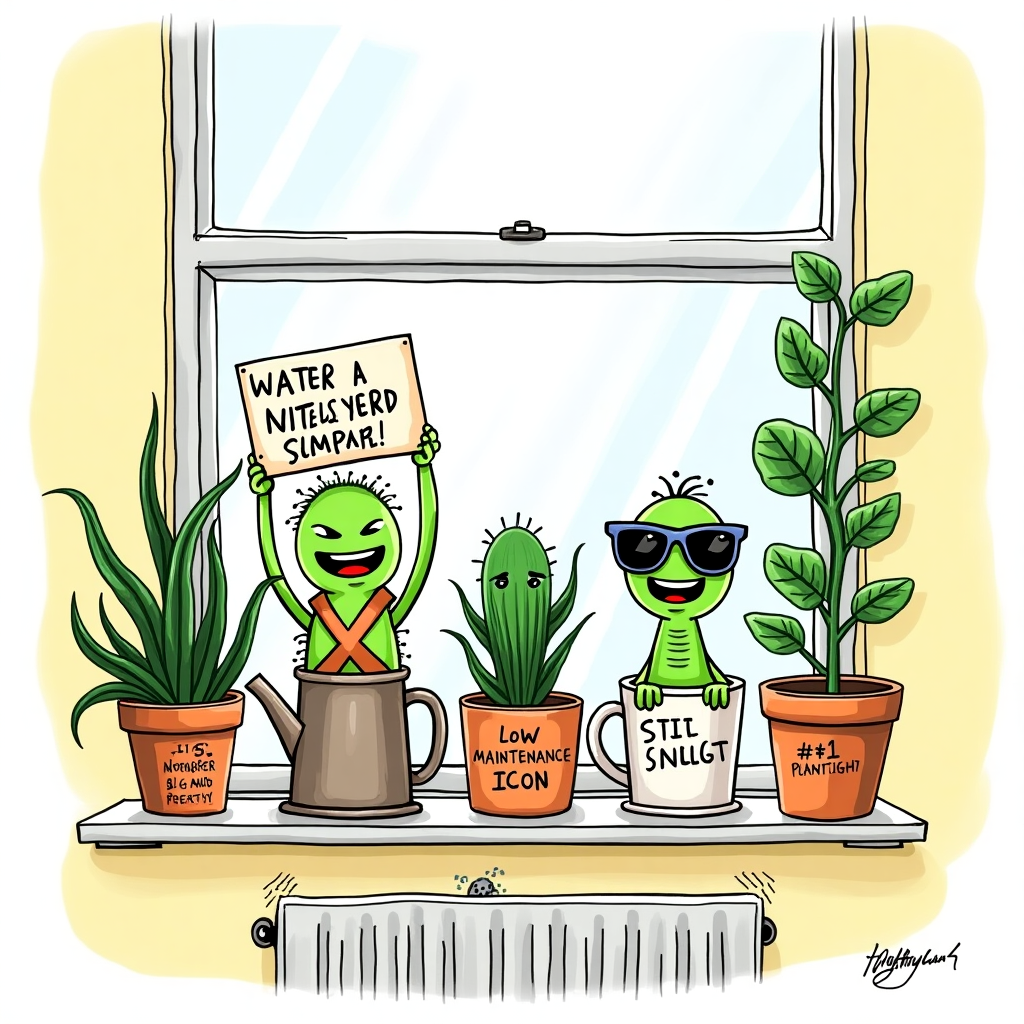 At the top of the illustration image: "Happy Mother's Day, 5 Whiteley Brassall – your plants still think you're the boss!"

**Image Prompt:**  
A group of rebellious houseplants (with faces and little cartoon limbs) staging a cheeky protest on a windowsill. One fern holds a tiny picket sign reading “Water Us Weekly!” while a cactus smugly wears sunglasses and a sash that says “Low Maintenance Icon.” A watering can hides behind a curtain, peeking out nervously. One overly dramatic ivy flops over a pot labeled “Still No Sunlight.” All plants are side-eyeing an empty mug labeled “#1 Plant Mum” with cobwebs in it. Bright, cheerful colours, loose sketchy style, comical facial expressions — perfect for a hilarious, mum-centric day of appreciation (from her leafy, ungrateful kids).
Generated with these themes: 5 Whiteley Brassall.
Made with ❤️ by AI.