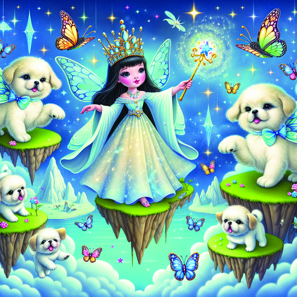 A whimsical birthday scene includes mystical puppies with butterfly wings playfully romping among floating islands in the sky. On the highest island, an Asian birthday princess is standing. She is wearing an otherworldly flowing dress and has a luminous crown. She is beckoning with a scepter, which is effervescing with tiny stars. This signals a celebration of wonders that are beyond the ordinary realm.
Generated with these themes: Puppies , and Princesses .
Made with ❤️ by AI.