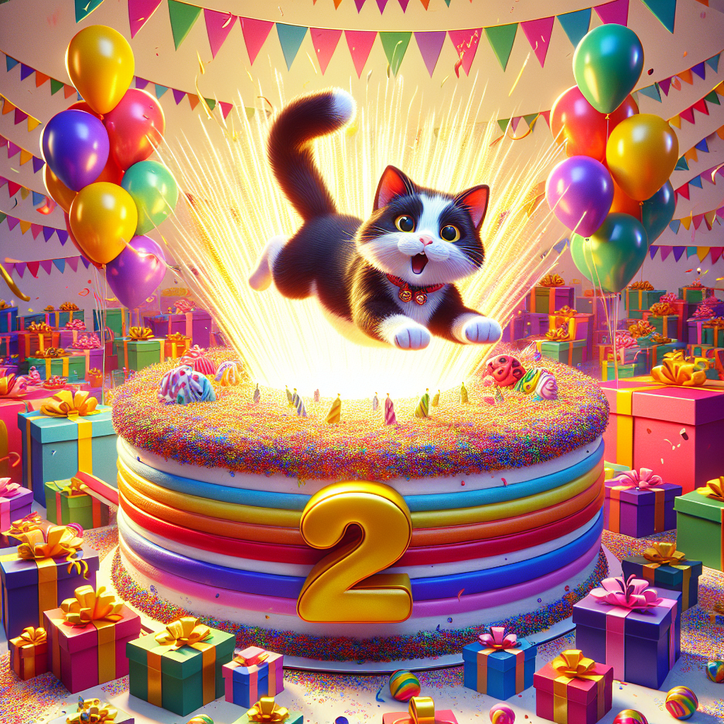 Tuxedo cat, 2 years old , and Cake Birthday Card