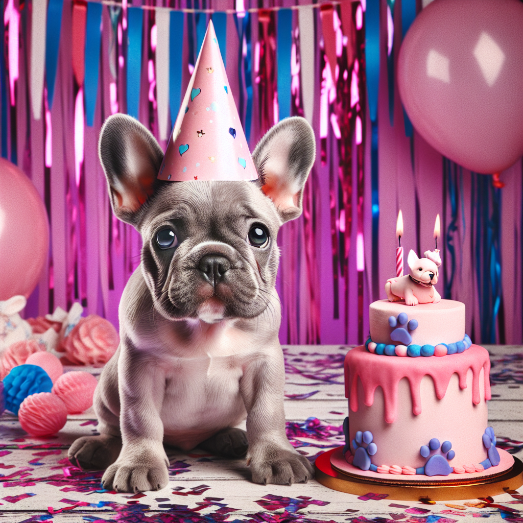 Create an image of an affectionate lilac French Bulldog seated in a vibrant birthday atmosphere. The puppy, distinguishable by its large luminous eyes and endearing facial expression, is adorned with a petite cone-shaped party hat. Background is draped with streamers exhibiting a color palette of pink and blue, thus, fashioning a festive ambiance. A birthday cake, embellished with tiny figurines of cartoon bones and paw patterns, is placed in the foreground, just before the dog. The scene is brought to life by the sprinkling of confetti throughout the air, amplifying the celebratory sentiment.
Generated with these themes: Lilac frenchie .
Made with ❤️ by AI.
