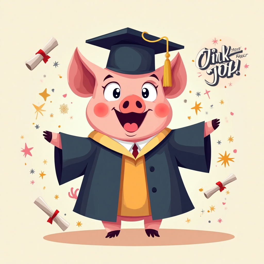 A pig in a cap and gown, and Congratulations Card