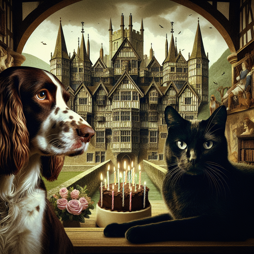 Create an image that showcases a birthday-themed solemn illustration. In the scene, an imposing Tudor-style castle looms large, possessing an air of enchanting grandeur that hints at ancient celebrations. Nestled in the foreground, a brown and white Springer Spaniel and an all-black cat can be found seated side by side. They share a companionable silence, their eyes capturing a mirror of the Tudor wisdom. The scene is saturated with a sense of timelessness, as if each birthday isn't just a celebration for the moment, but also a memory etched into the tapestry of time.
Generated with these themes: Brown and white springer spaniel, All black cat, The tudors, and Castle.
Made with ❤️ by AI.
