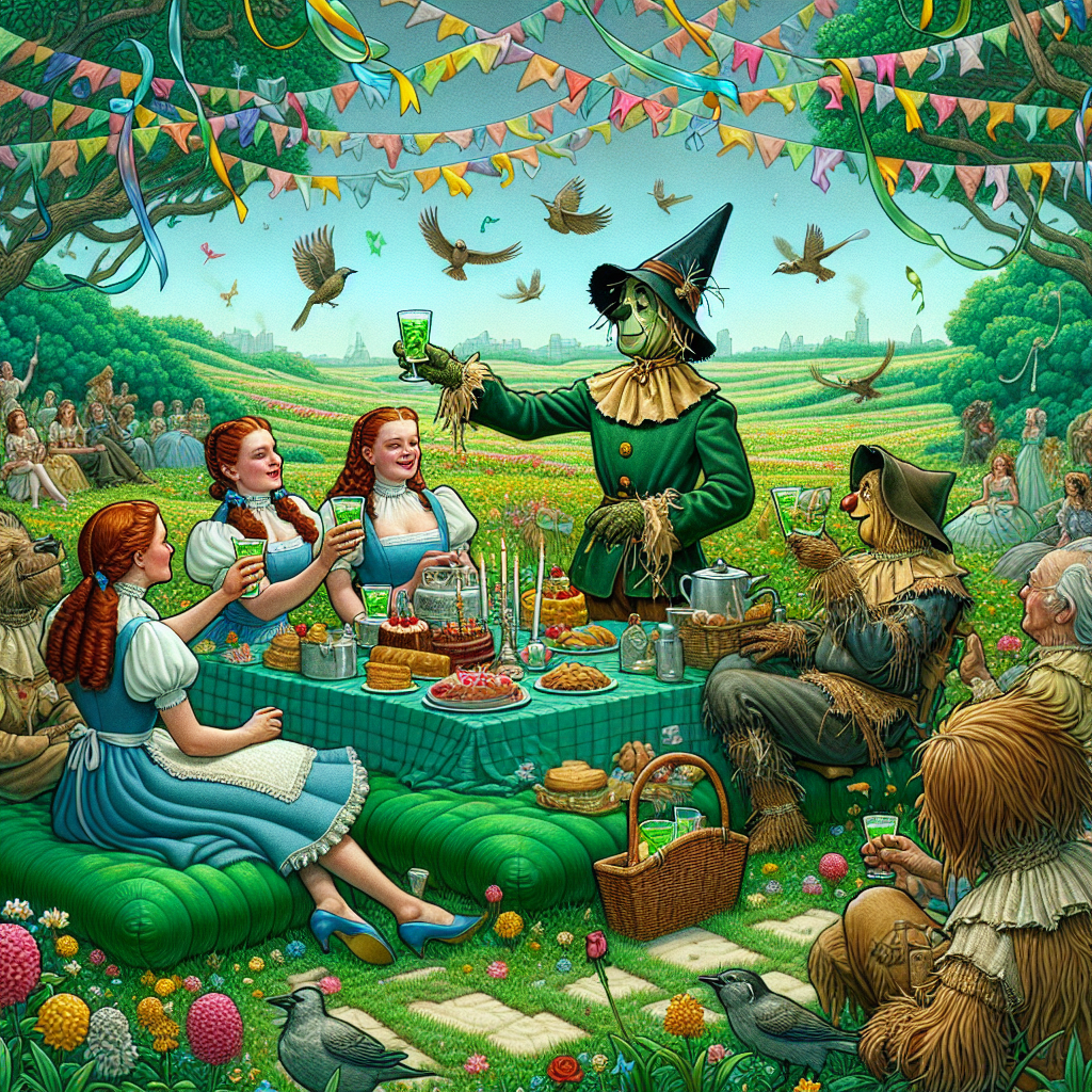 In a heartwarming birthday illustration, imagine a scene featuring a not-so-distant fairy-tale character resembling Dorothy and her other-worldly companions partaking in a tranquil meadow fest. The character analogous to Scarecrow is raising a toast from atop a plush, emerald green picnic blanket, holding a glass of gin in his hand. Overhead, a lively assembly of birds adds to the magic as they weave an organic canopy of flowers and ribbons, which float down gently, decking the enchanted birthday celebration.
Generated with these themes: Wizard of Oz , Birds, and Gin.
Made with ❤️ by AI.