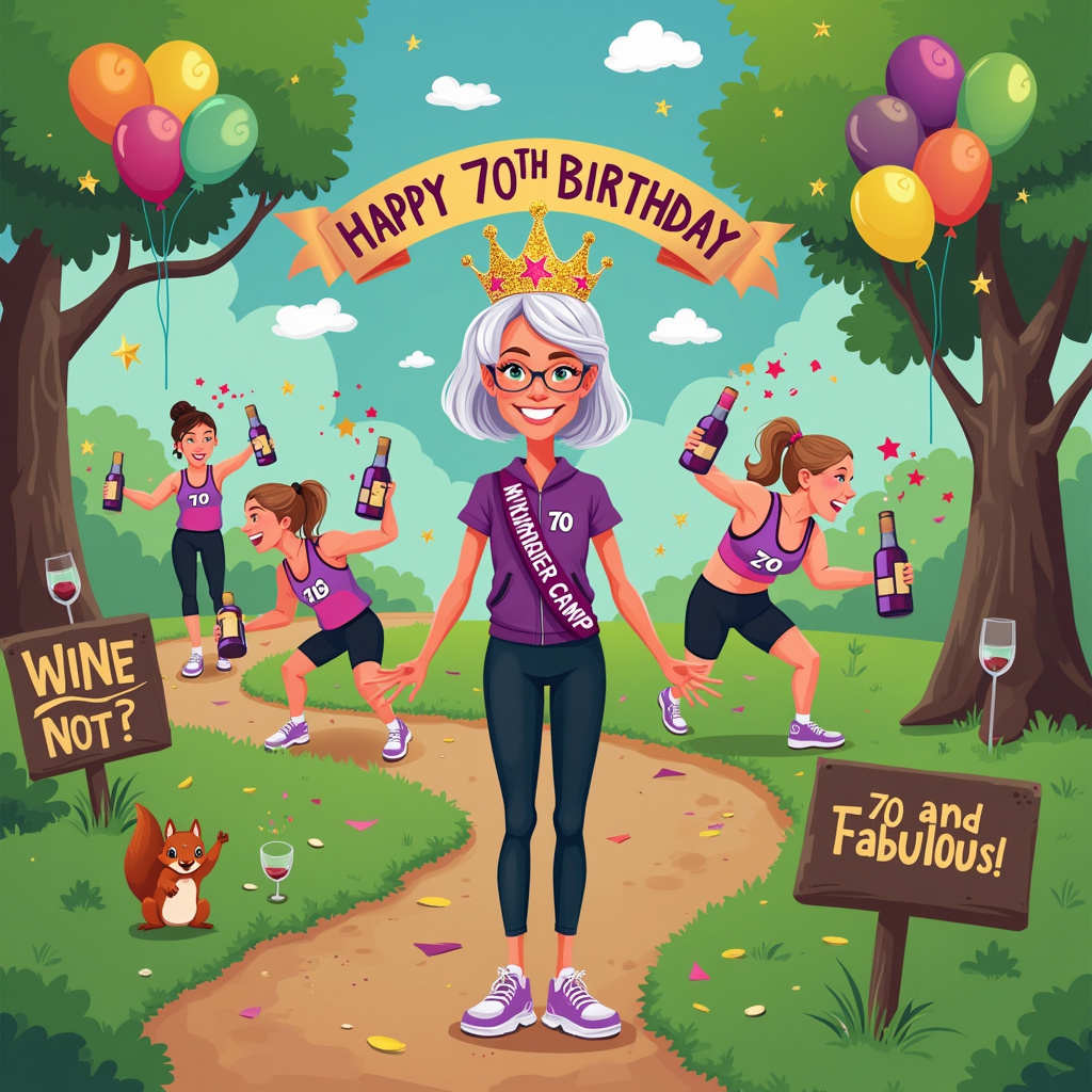 Female, 70th birthday, Boot camp, and Wine Birthday Card