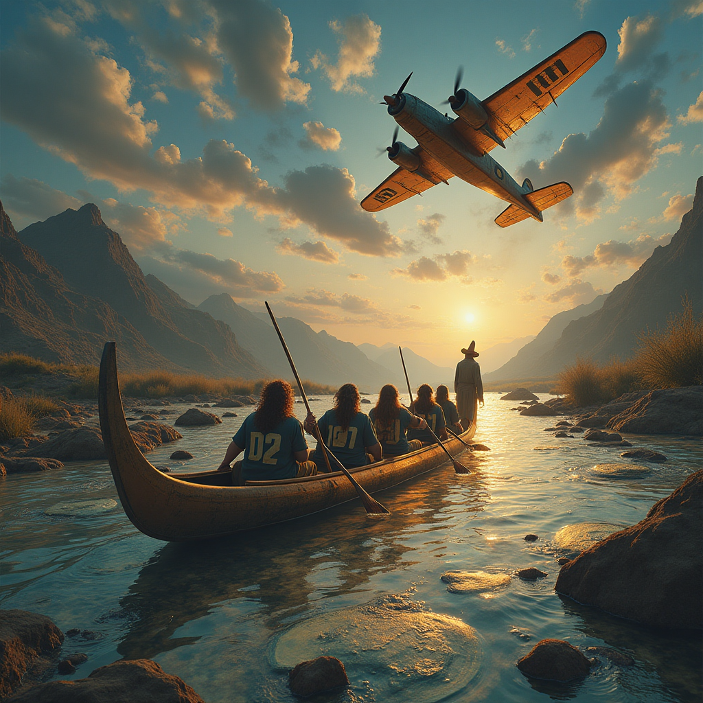 At the top of the Surreal Style image, include the text "HAPPY FARTHER DAY DR JONES" in bold, playful letters.

---

**Image Description:**

A whimsical and dreamlike scene where an ethereal, glowing canoe glides across a river of melted clocks, reflecting Dali-esque surrealism. The canoe is manned by a group of hobbits, each wearing U2 band shirts, energetically paddling with long DIY store paintbrushes as oars. In the distance, an enigmatic World War II fighter plane hovers silently in the sky, piloted by a Gandalf-like figure with aviator goggles. The landscape is a blend of Middle-earth and a quaint DIY store, with mountains of sawdust and paint cans creating a peculiar horizon. Floating in the air, vinyl records replace clouds, casting shimmering, iridescent shadows on the surreal scene below. The image's lighting is a dreamy blend of twilight hues, adding a magical, otherworldly glow. A small, cheeky caption in the bottom corner reads, "When Dad's world of adventures collides!"
Generated with these themes: World War II, Lord of the Rings, Canoeing, U2, DIY stores, and .
Made with ❤️ by AI.