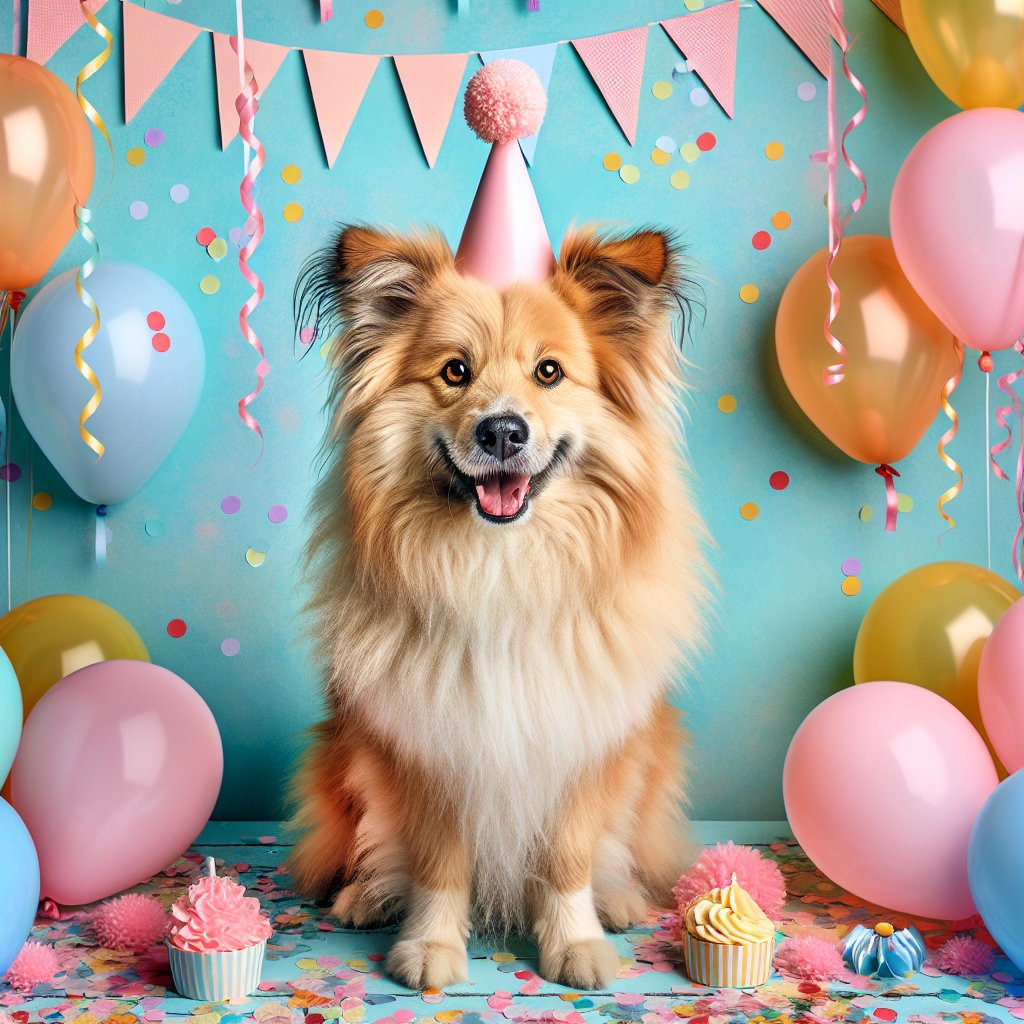 Create an image of a happy birthday-themed celebration featuring a fluffy Ginger Romanian rescue dog at the center. This main character should have warm hazel eyes and a festive party hat on its head. The environment around the dog is filled with an array of colorful balloons, decorative streamers, and a gentle sprinkle of confetti. This joyful scene should create a sense of jubilation, emphasizing on the pastel color palette for the decorations.
Generated with these themes: Ginger Romanian rescue dog.
Made with ❤️ by AI.