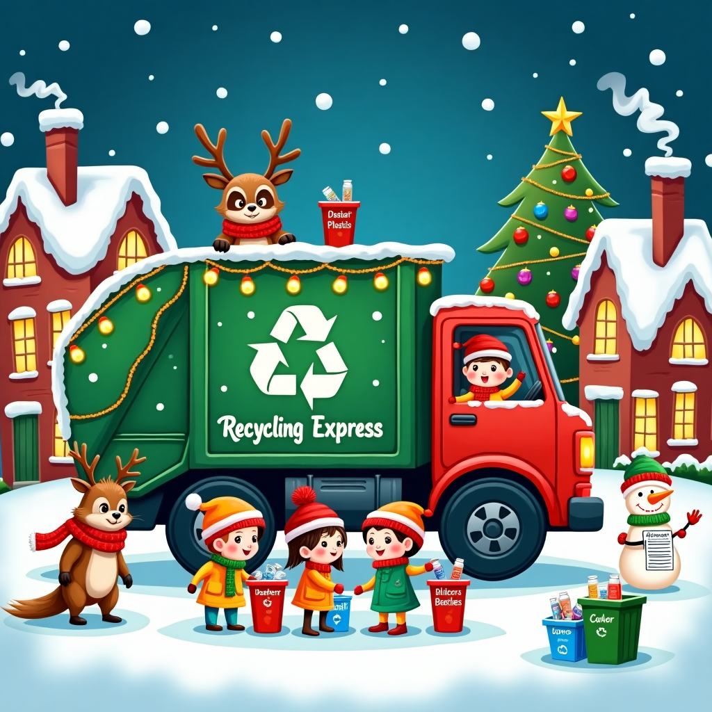 Recycling and Garbage trucks Christmas Card