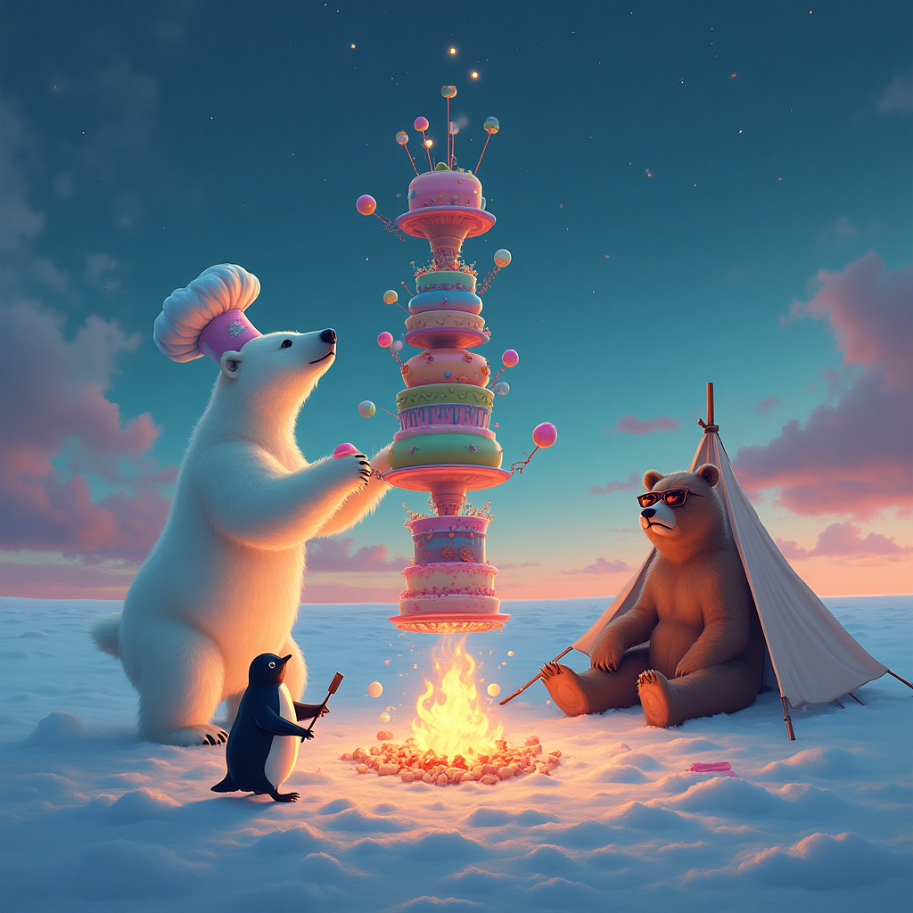 Polar bear, baking, running, camping , and Birthday Card